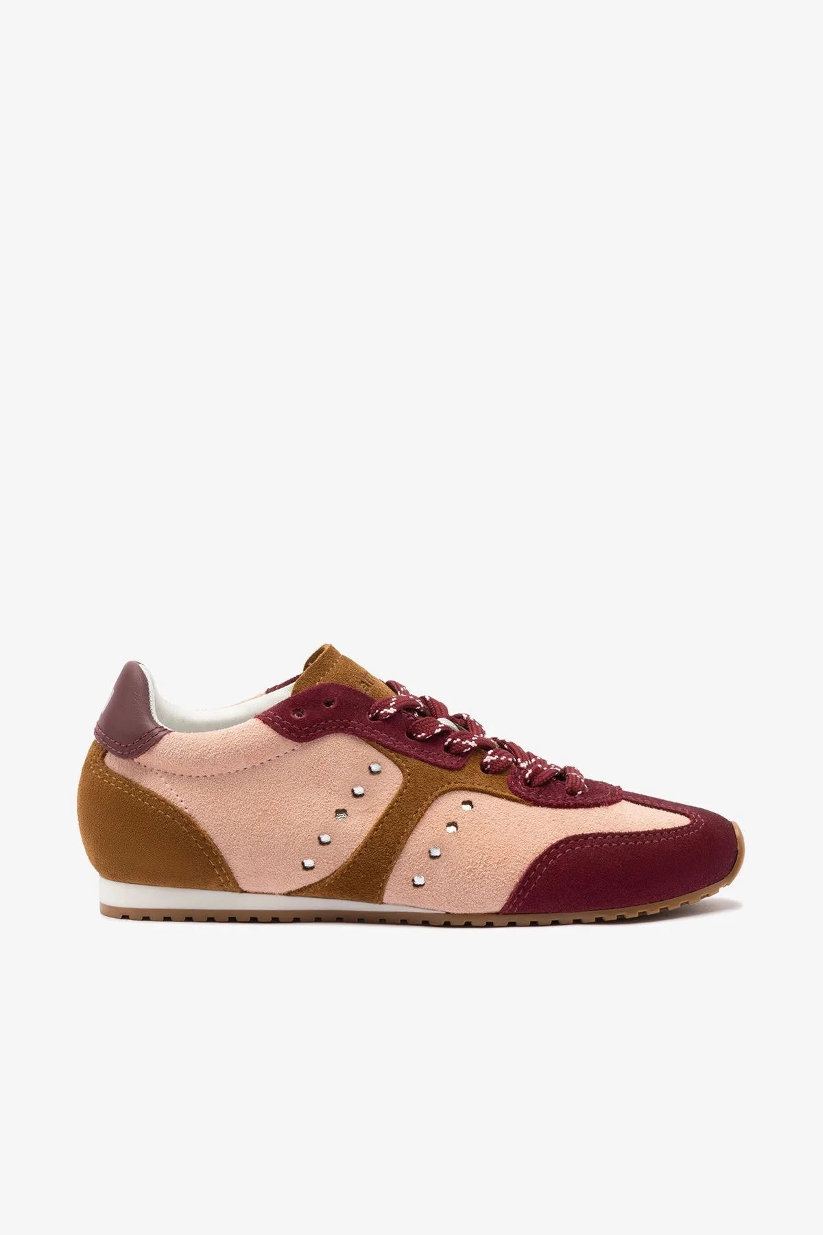Stella Sneaker In Tulip, Russet and Wine Suede and Silver Metallic Leather - 1