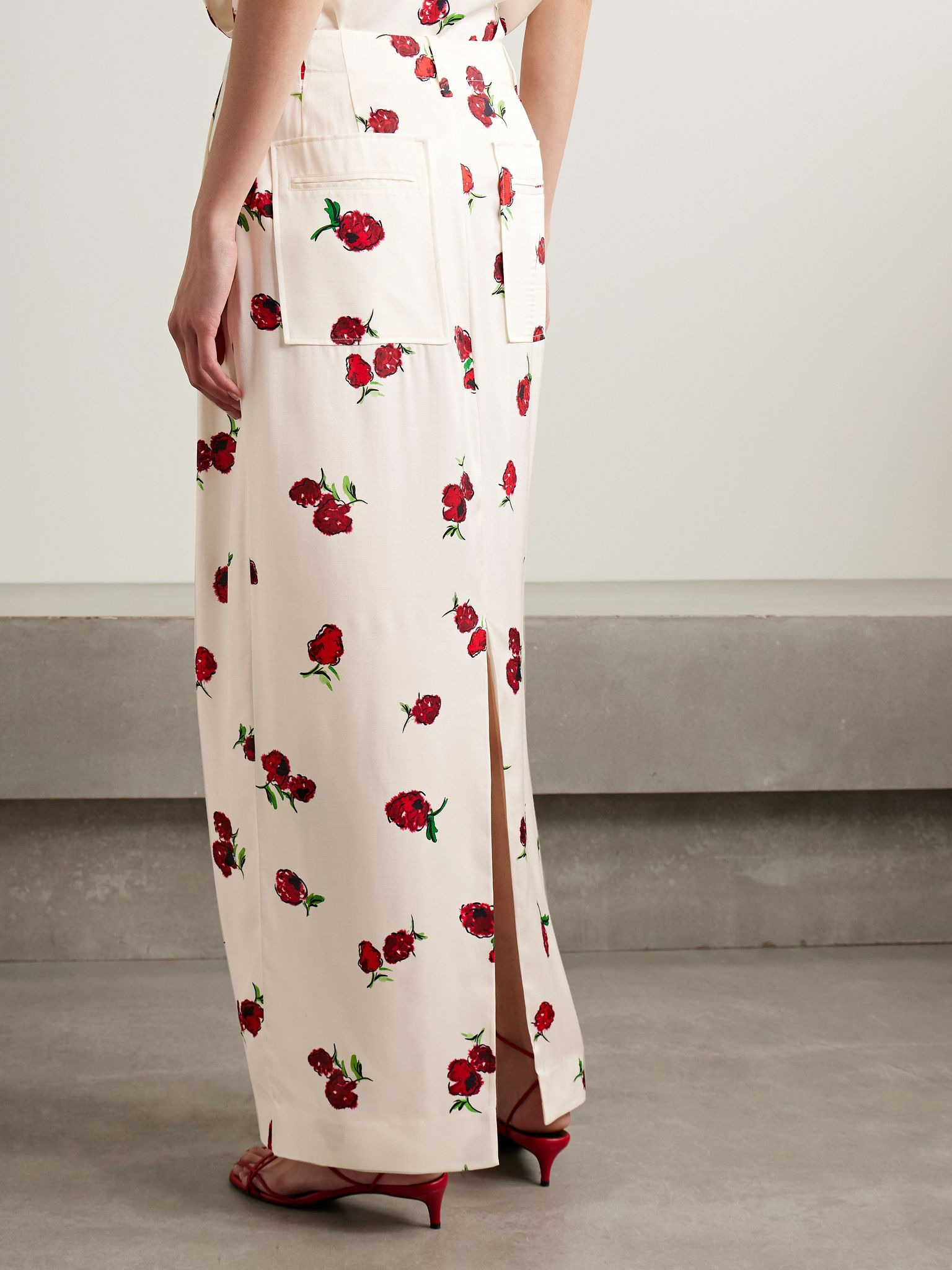 Lucian pleated silk-twill maxi skirt Ecru - 4