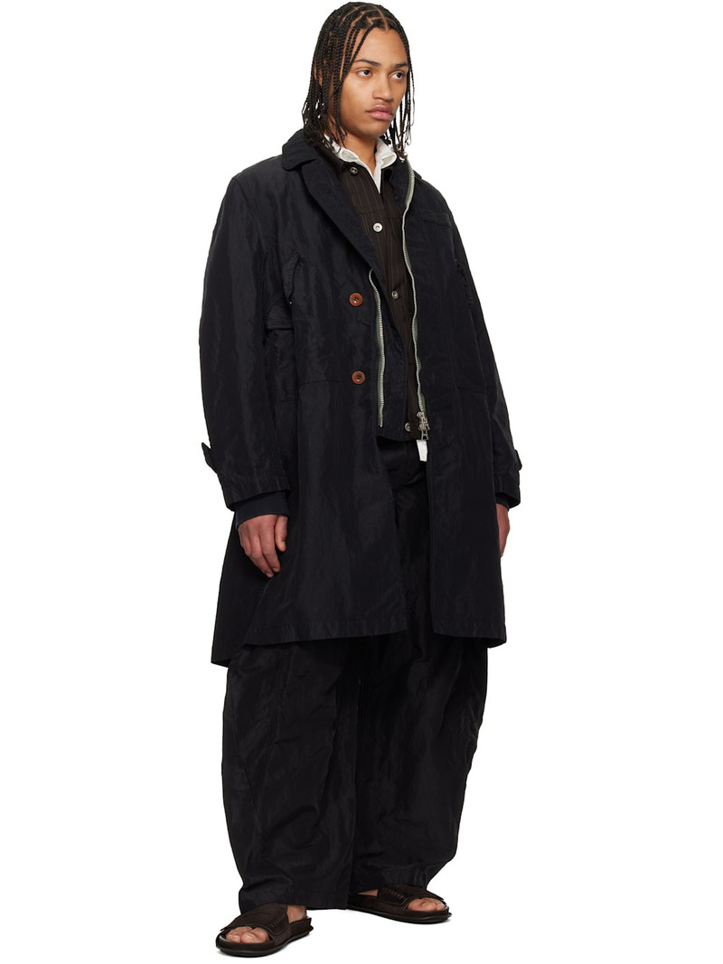 sacai Black Treated Nylon Twill Coat outlook