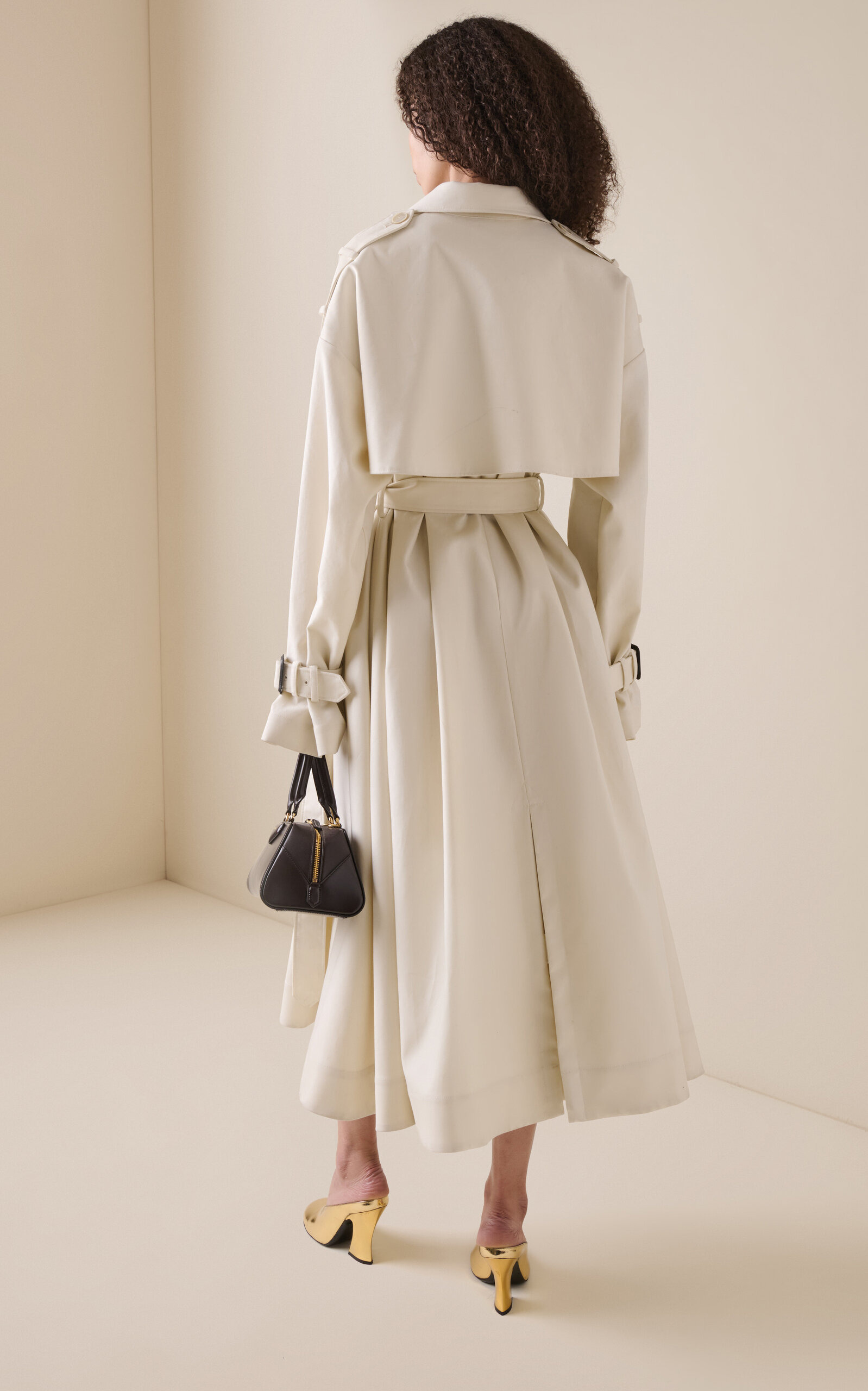 Flared Cotton-Twill Trench Coat ivory - 4