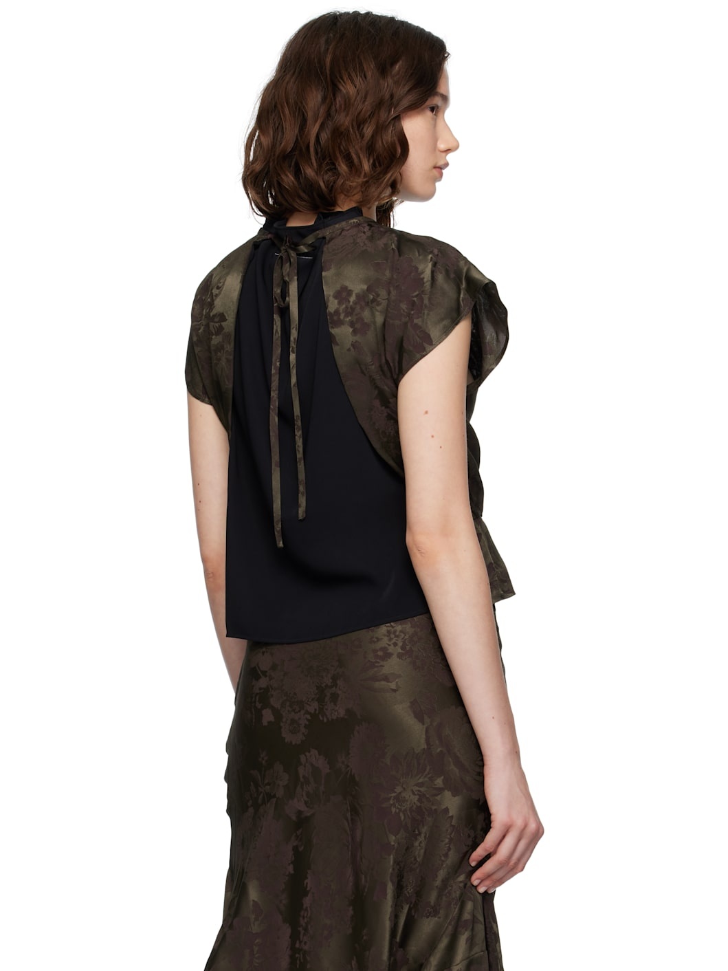 Khaki & Burgundy Floral Blouse - 3