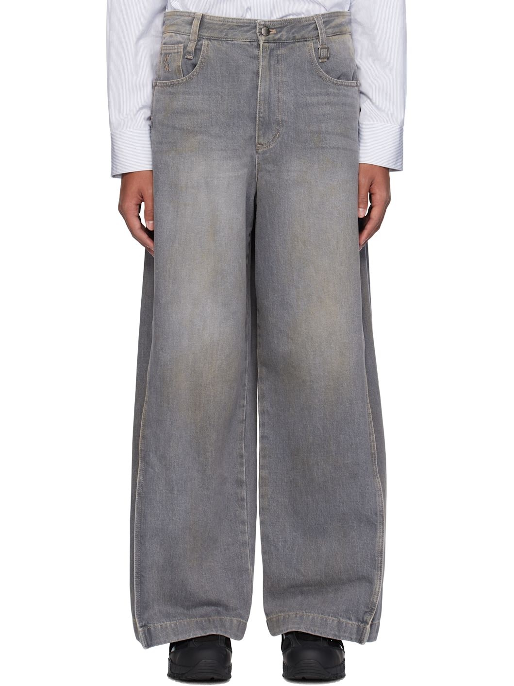 Gray Two-Tuck Wide Jeans - 1