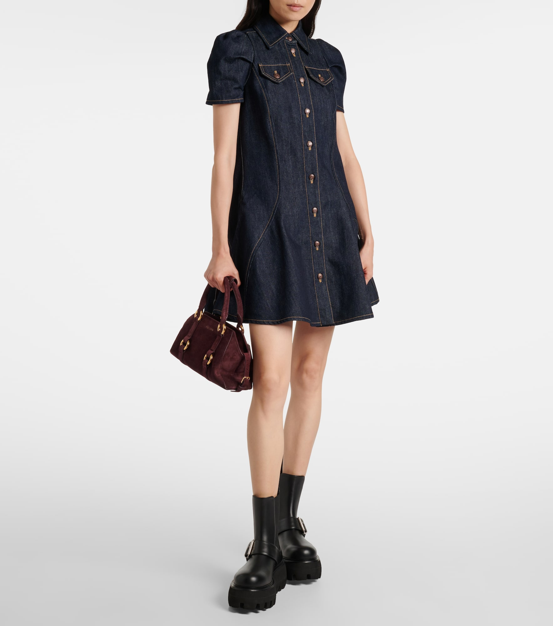 Puff-sleeve denim minidress - 2