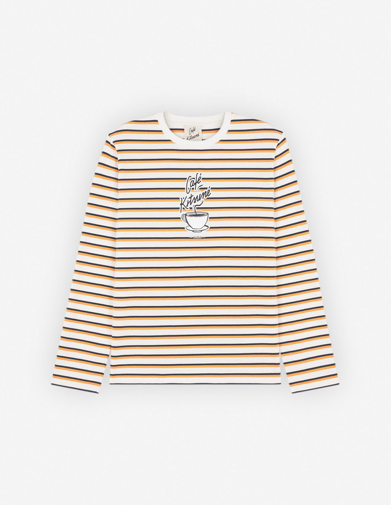 COFFEE CUP PRINTED LONG SLEEVES STRIPED REGULAR TEE-SHIRT 1