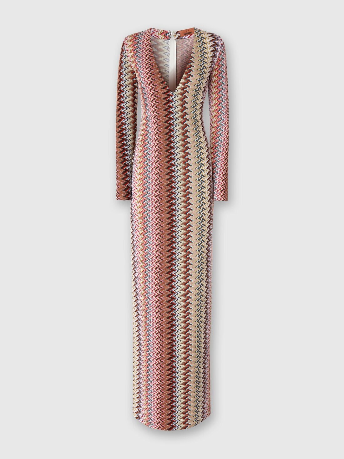 Long Dress with V-Neck and Zigzag Pattern - 1