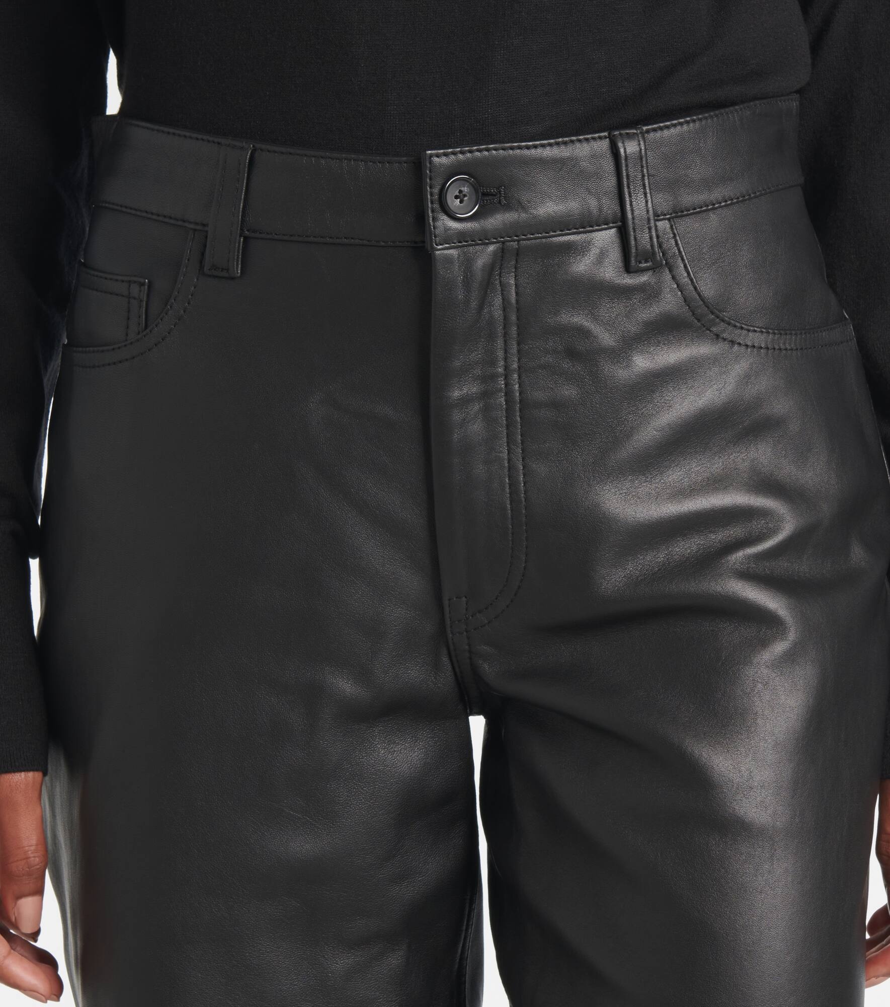 Mid-rise leather straight pants - 4