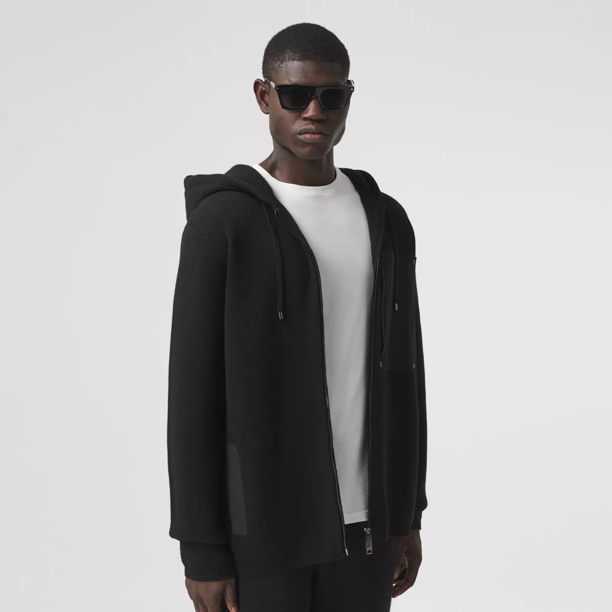 Contrast Pocket Wool Hooded Top - 2