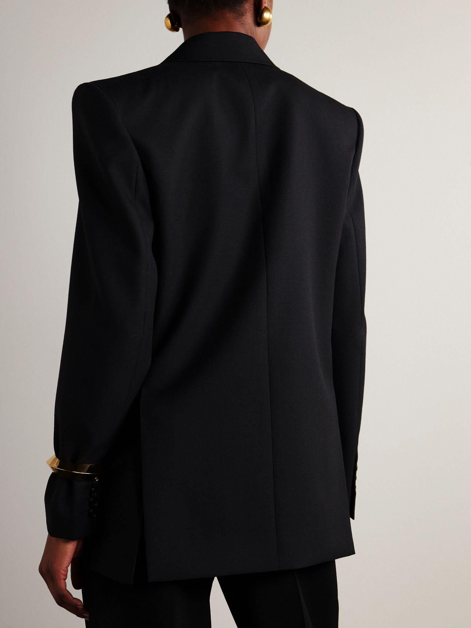 Double-breasted grain de poudre wool blazer Black - 3