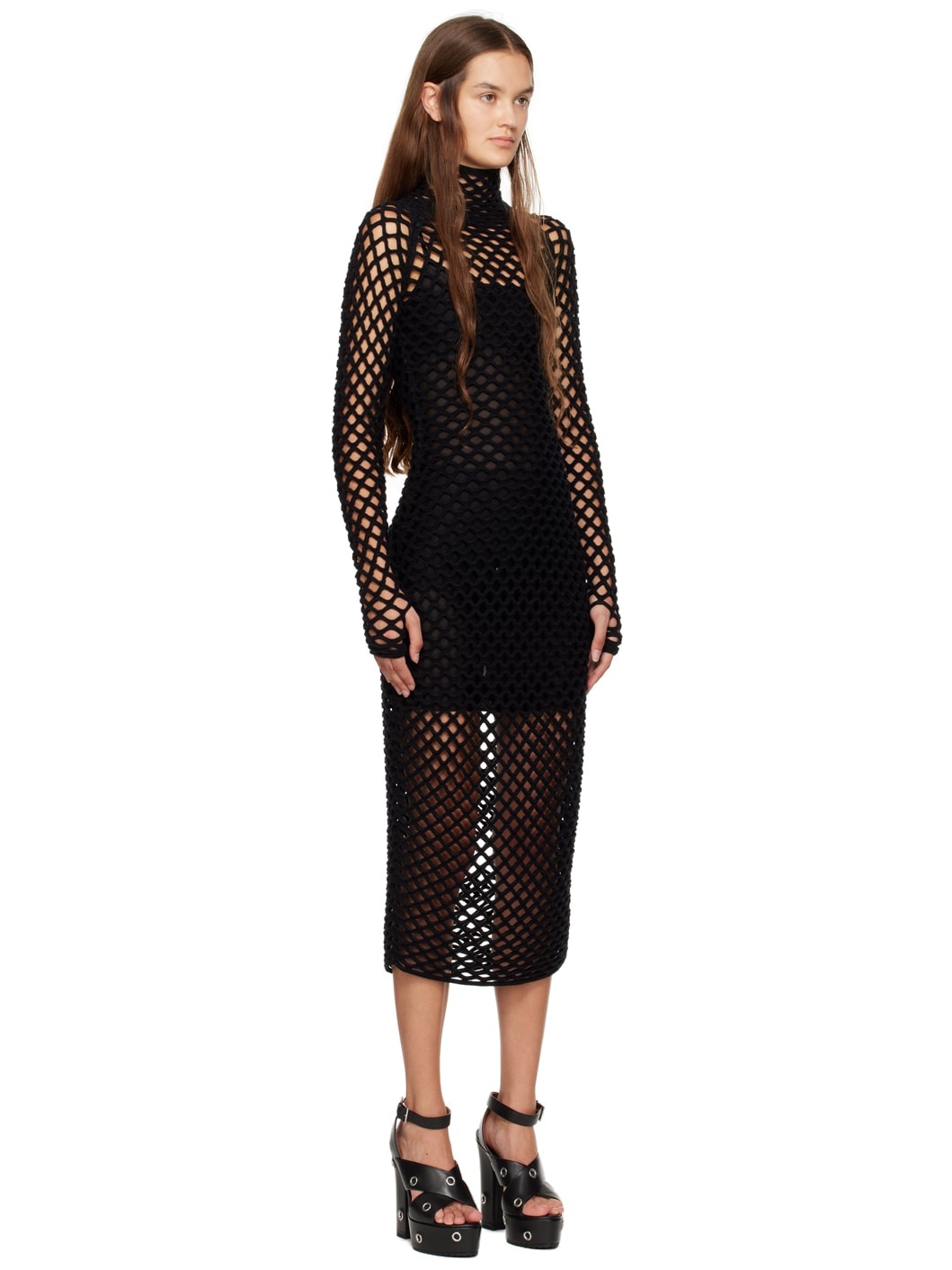Black Cage Knit Maxi Dress - 2
