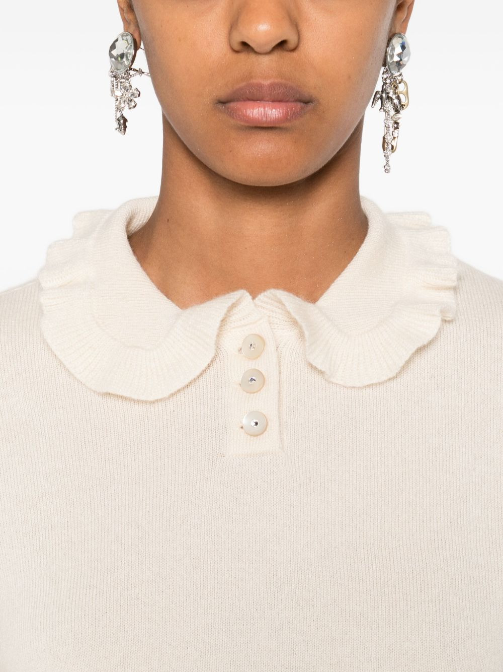 ruffled-collar cashmere polo top - 5