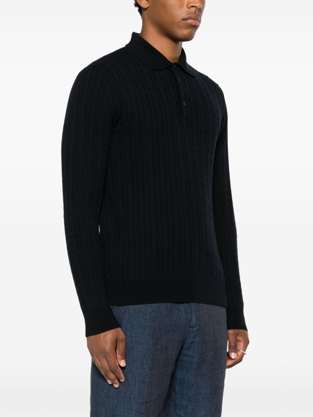 cable-knit polo shirt - 3