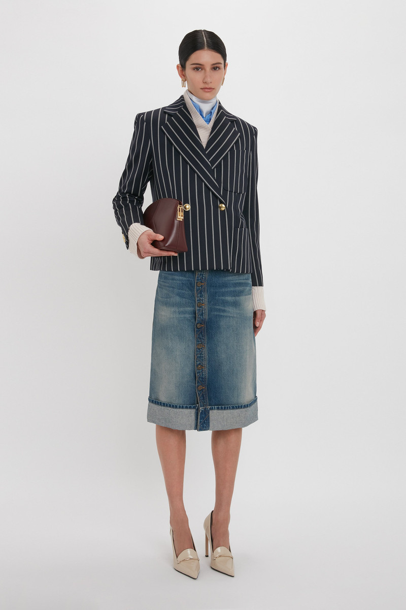 Cropped Double Breasted Jacket In Midnight-White 1