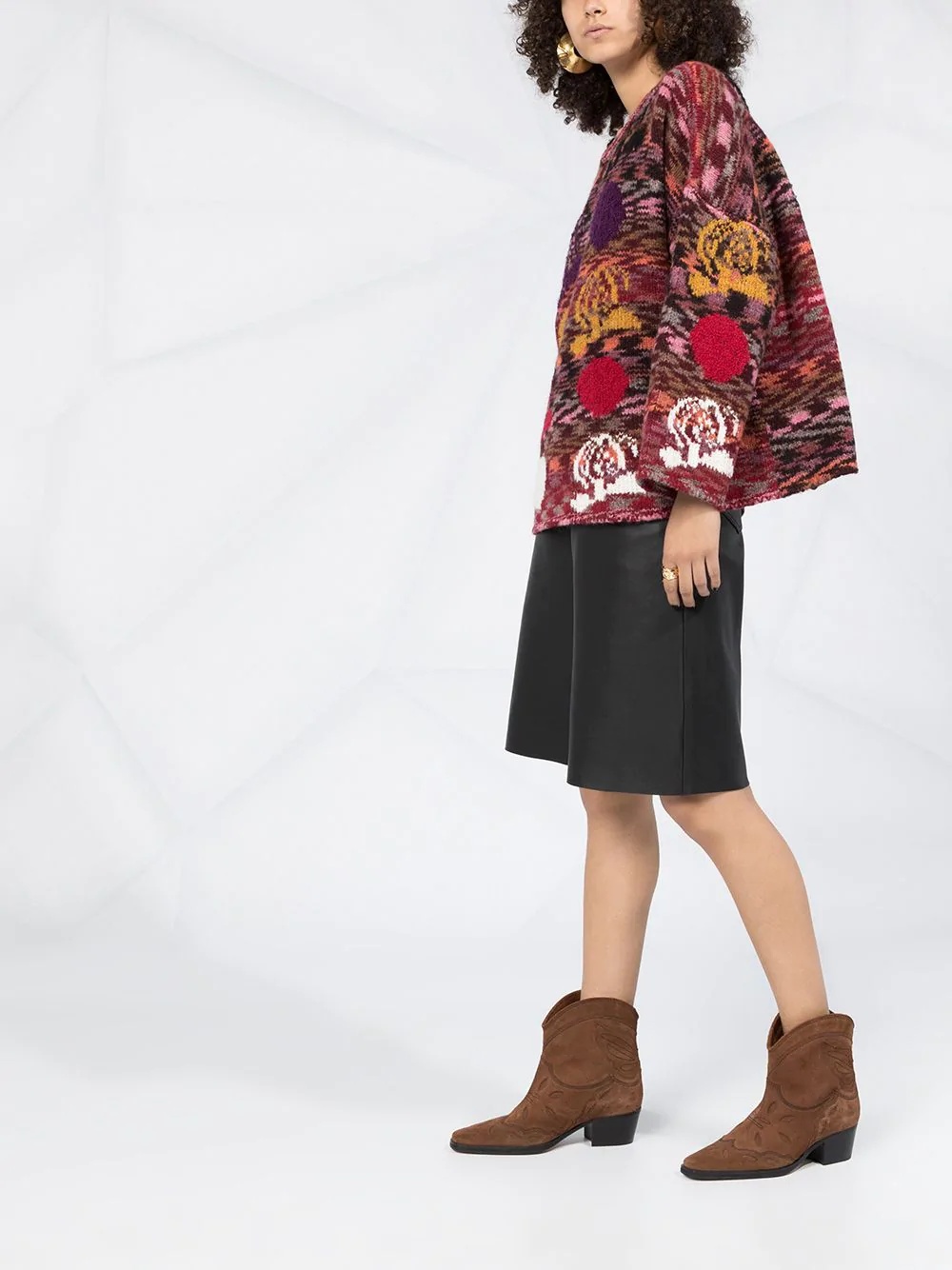 flared sleeve floral knitted jumper - 6