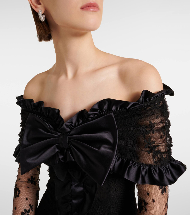 Bow-detail ruffled off-shoulder lace gown 4