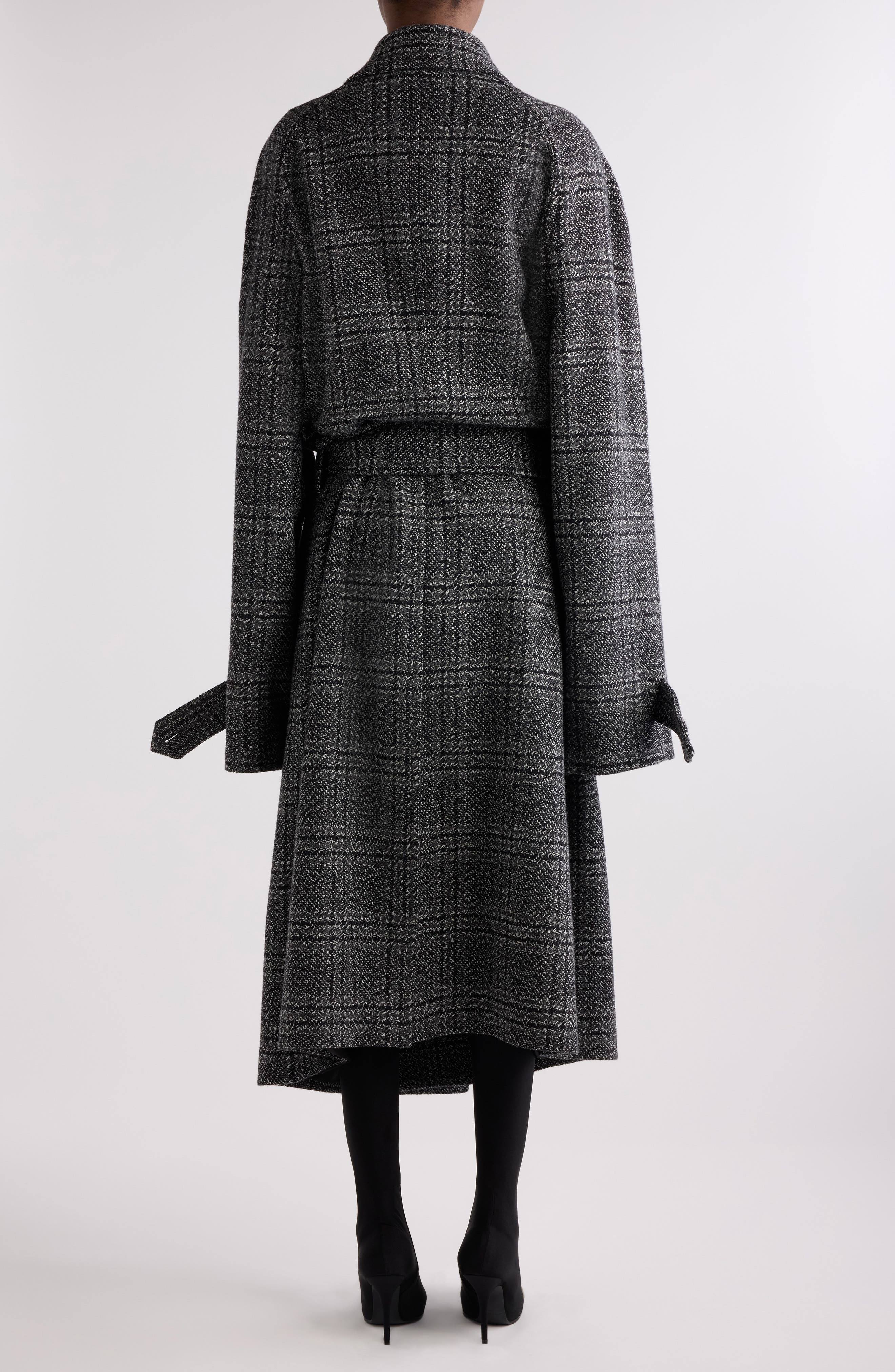 Balenciaga Check Oversize Wool Belted Coat in Black/Grey at Nordstrom - 2
