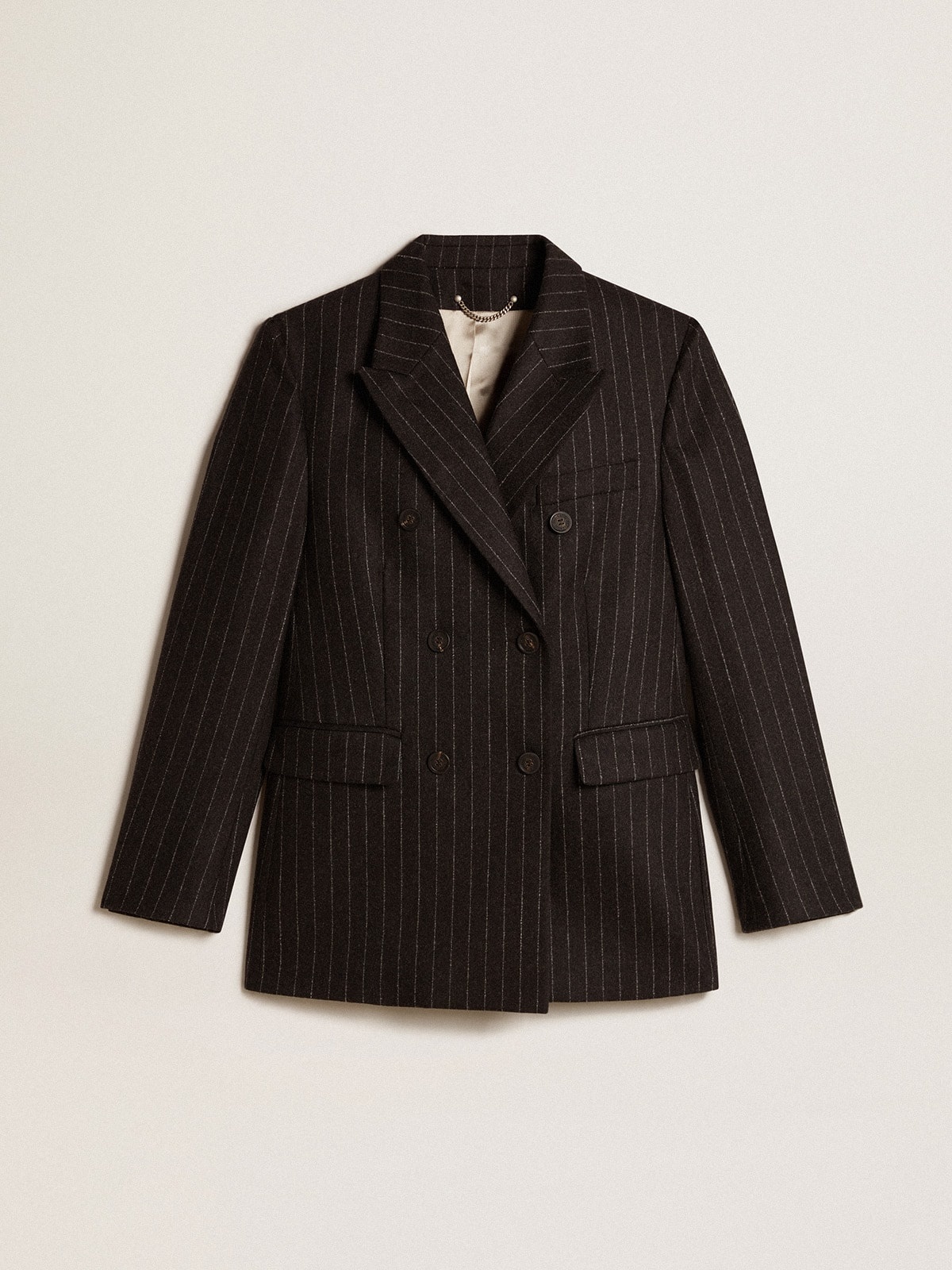 Women’s double-breasted blazer in gray melange wool - 1