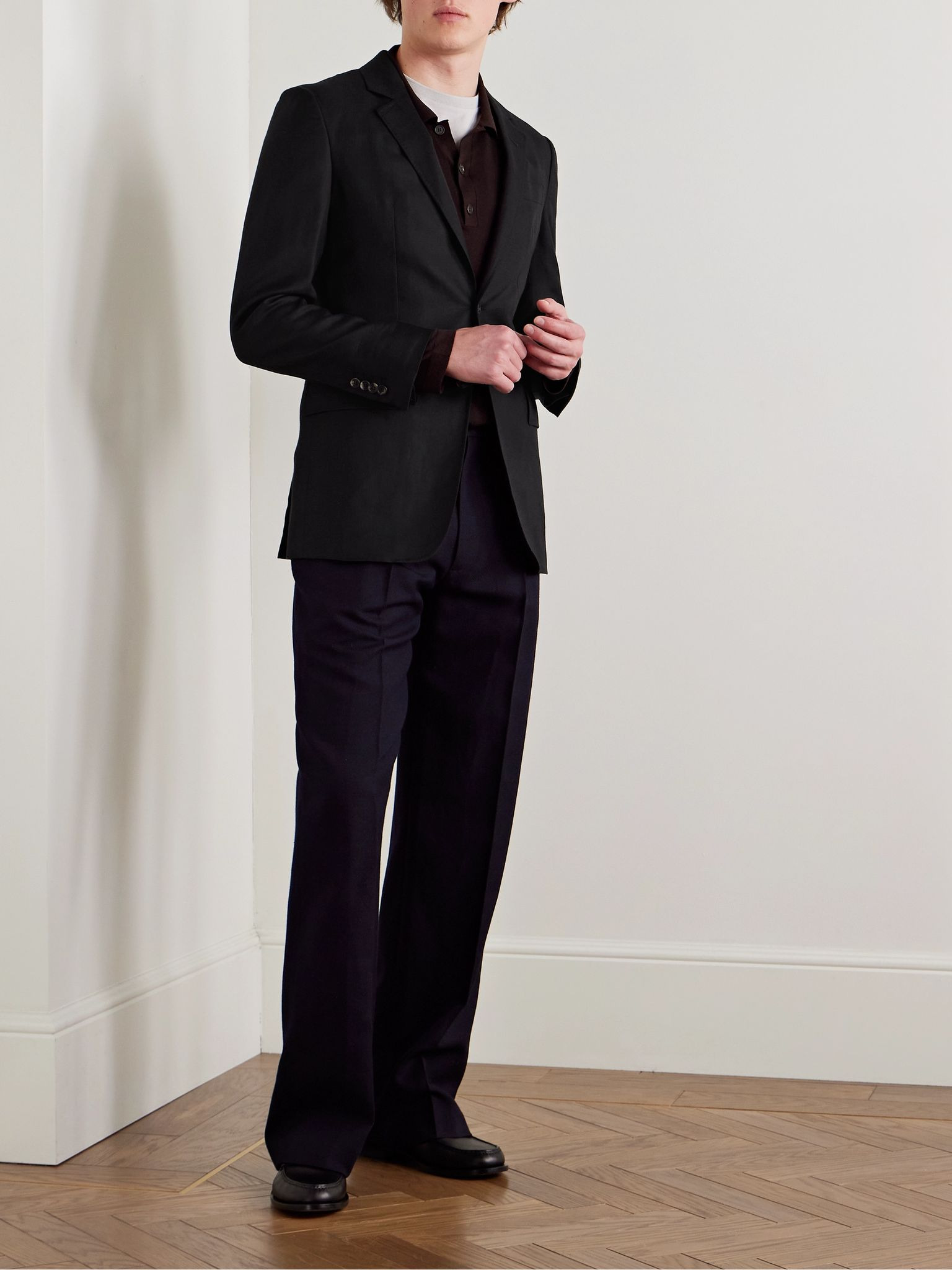 Irving Slim-Fit Unstructured Wool, Silk and Linen-Blend Twill Suit Jacket Black - 2