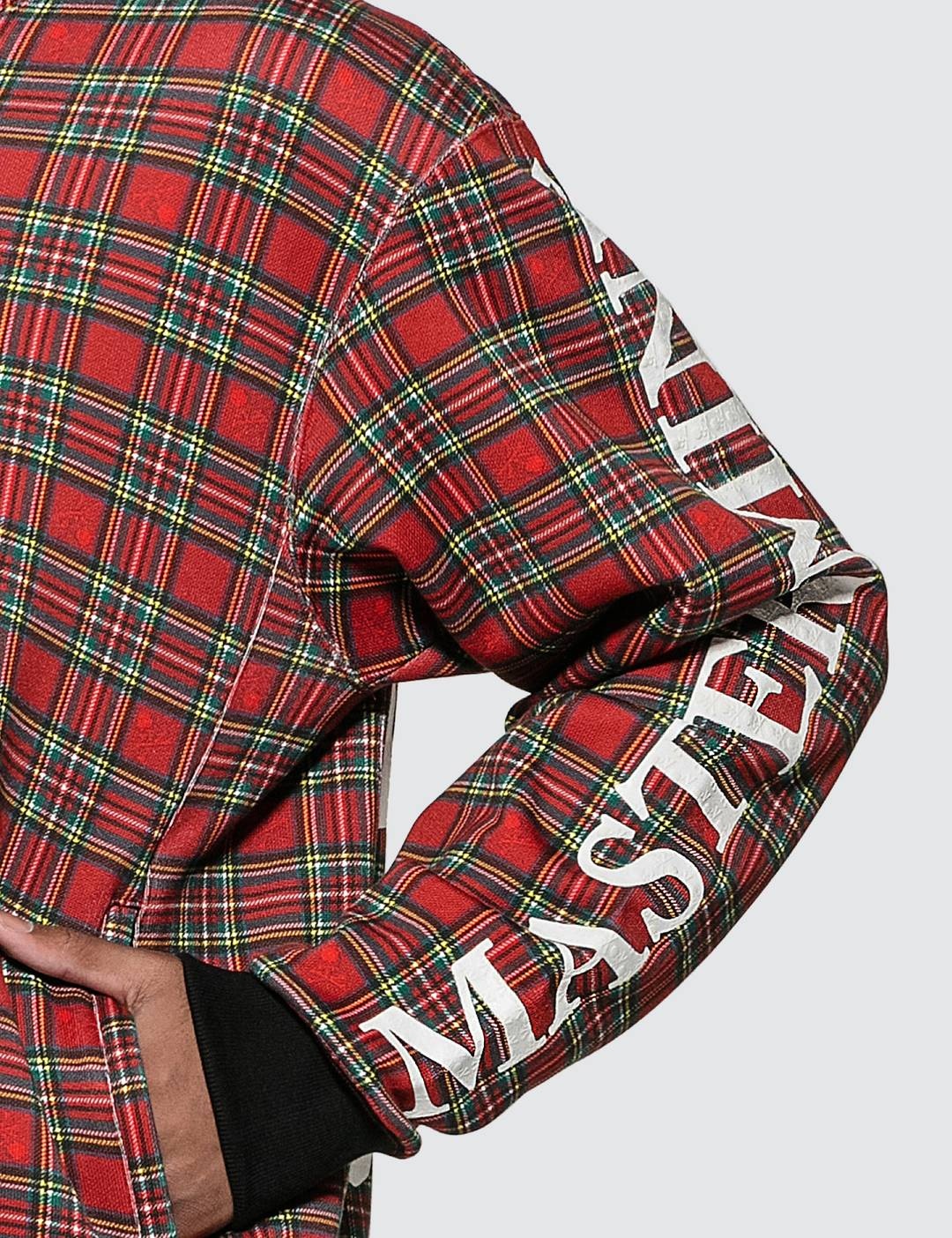 Sleeve Logo Print Tartan Check Hoodie - 6