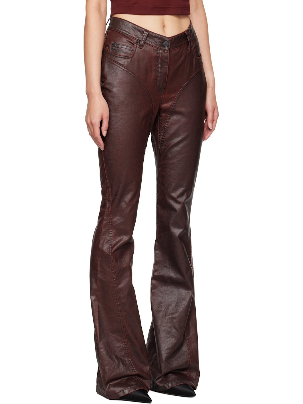 Burgundy Waxed Denim Jeans - 2