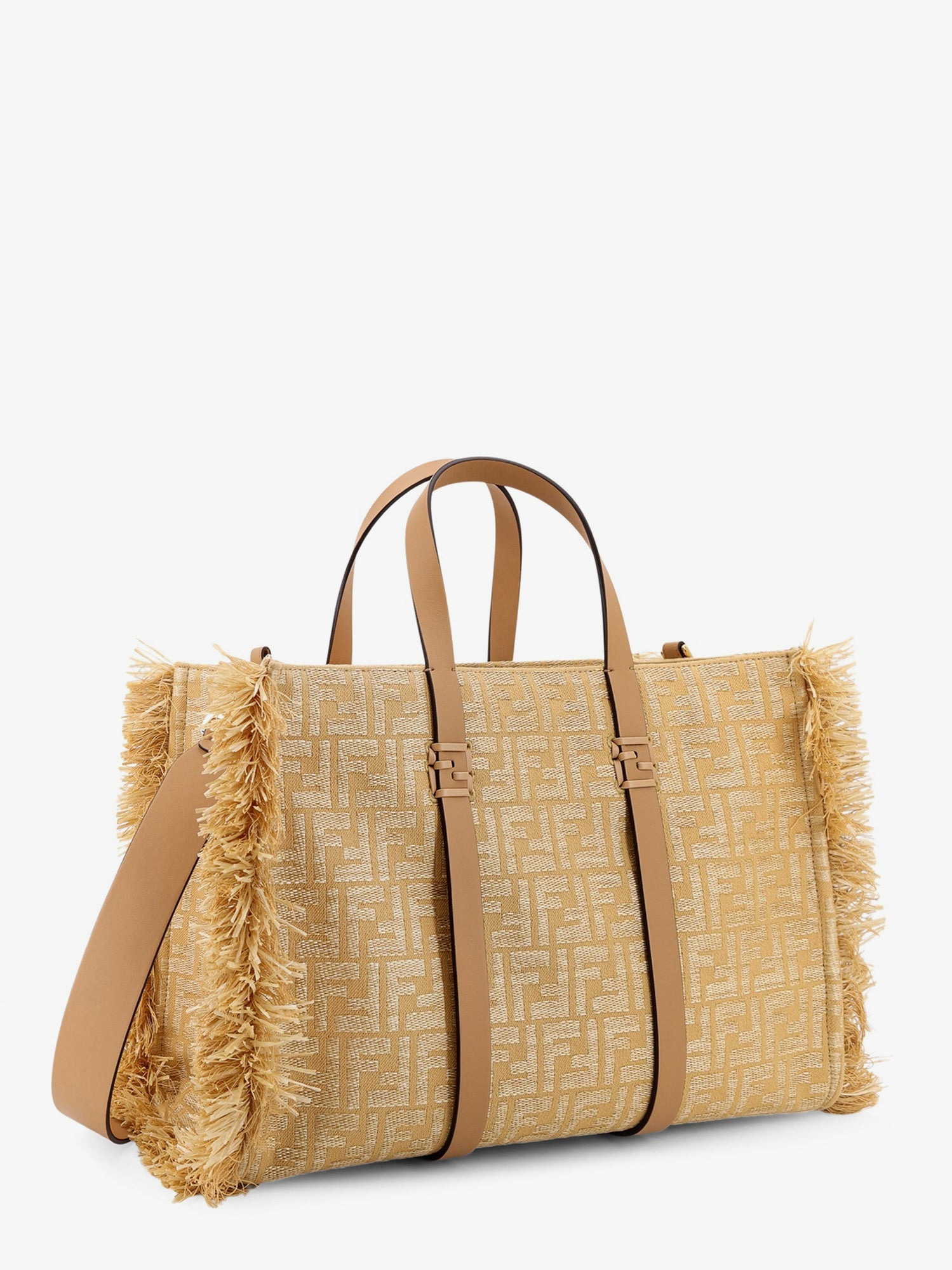 Fendi Summer Tote Rafia Shoulder Bag With All-Over Ff Logo - 3