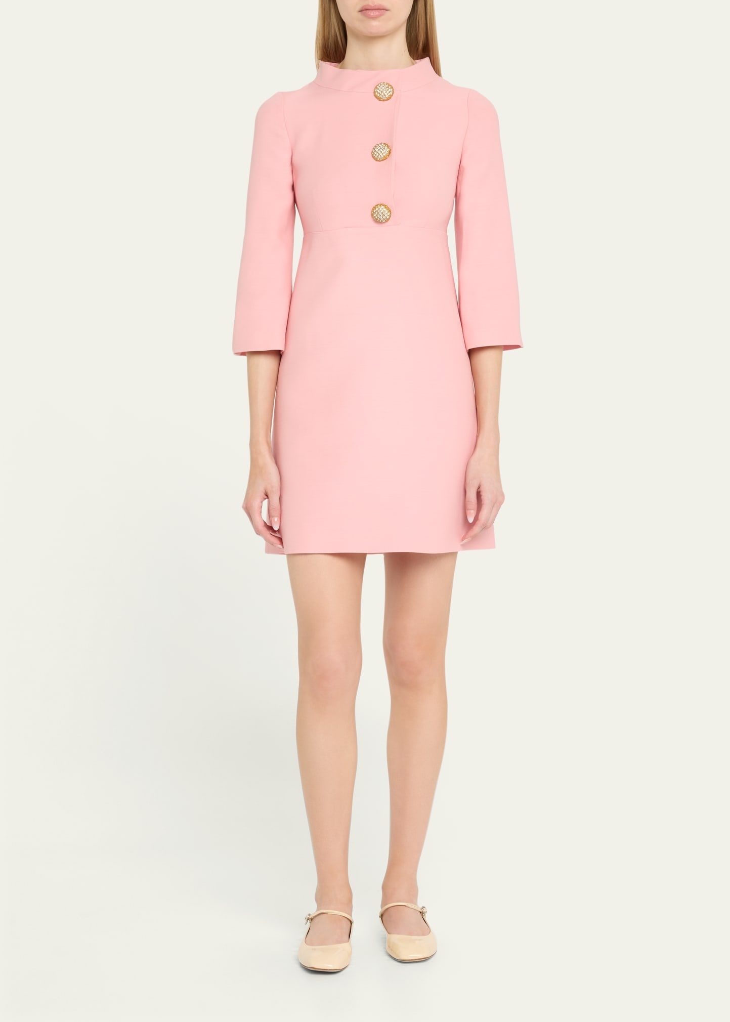 Funnel-Neck Crystal Button Mini Dress - 2