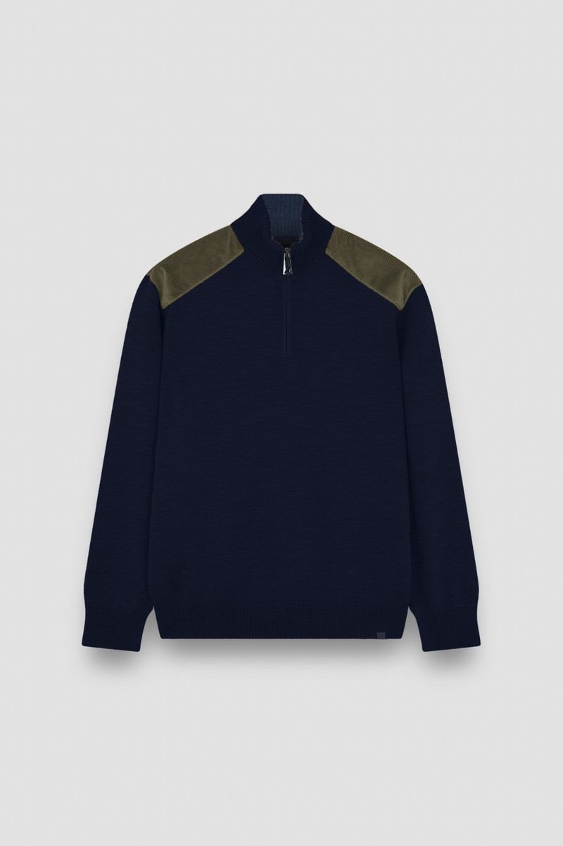 SOFT COOL TOUCH WOOL HALF ZIP SWEATER WITH VELVET DETAILS 1