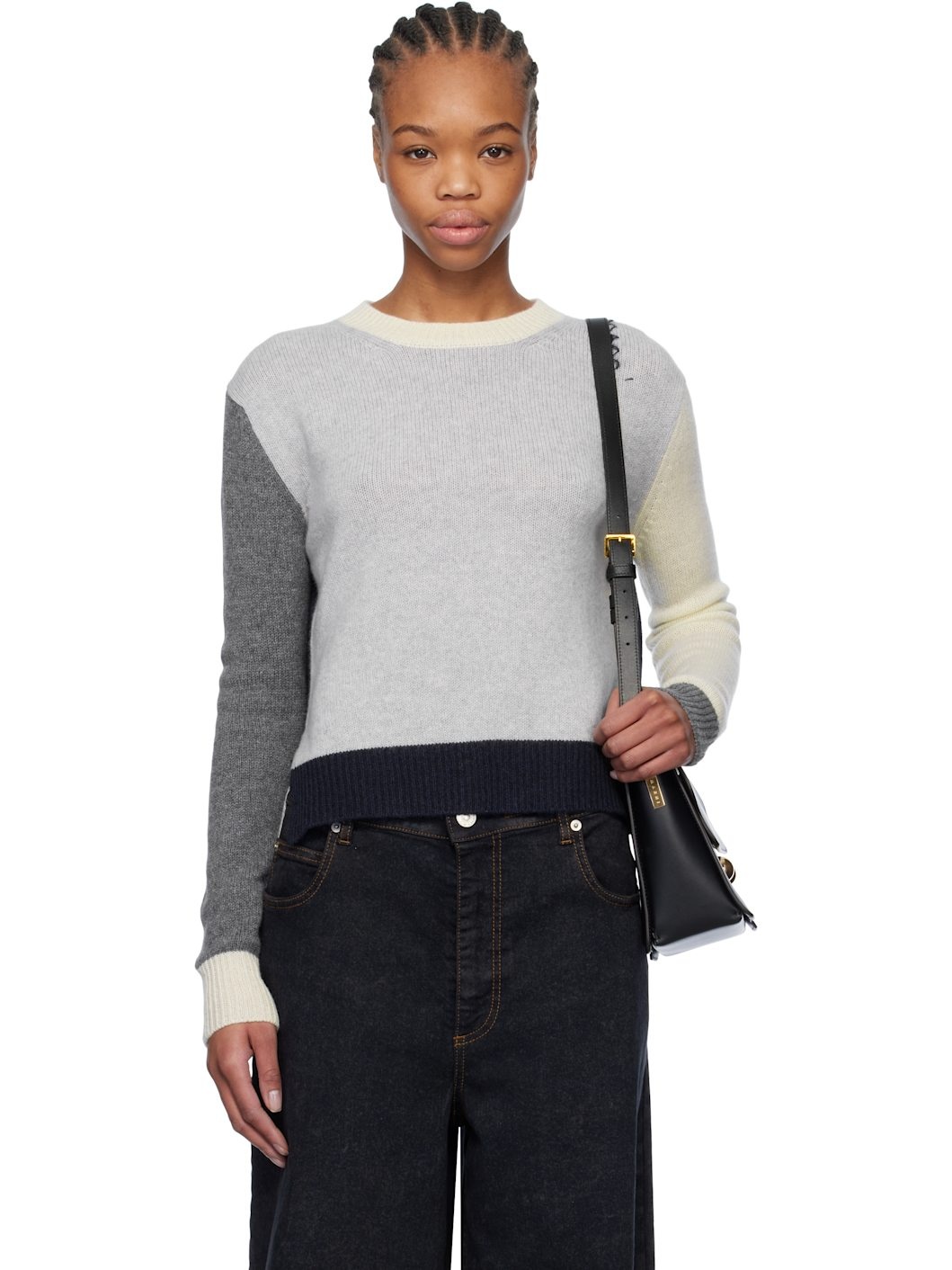 Gray Colour Block Cashmere Sweater - 1