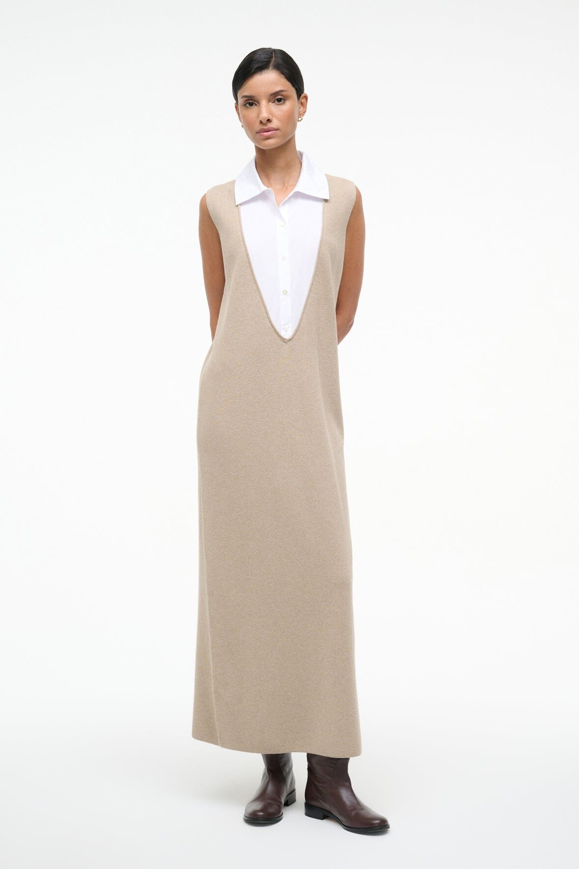 STAUD LESLIE DRESS SAND/WHITE - 5