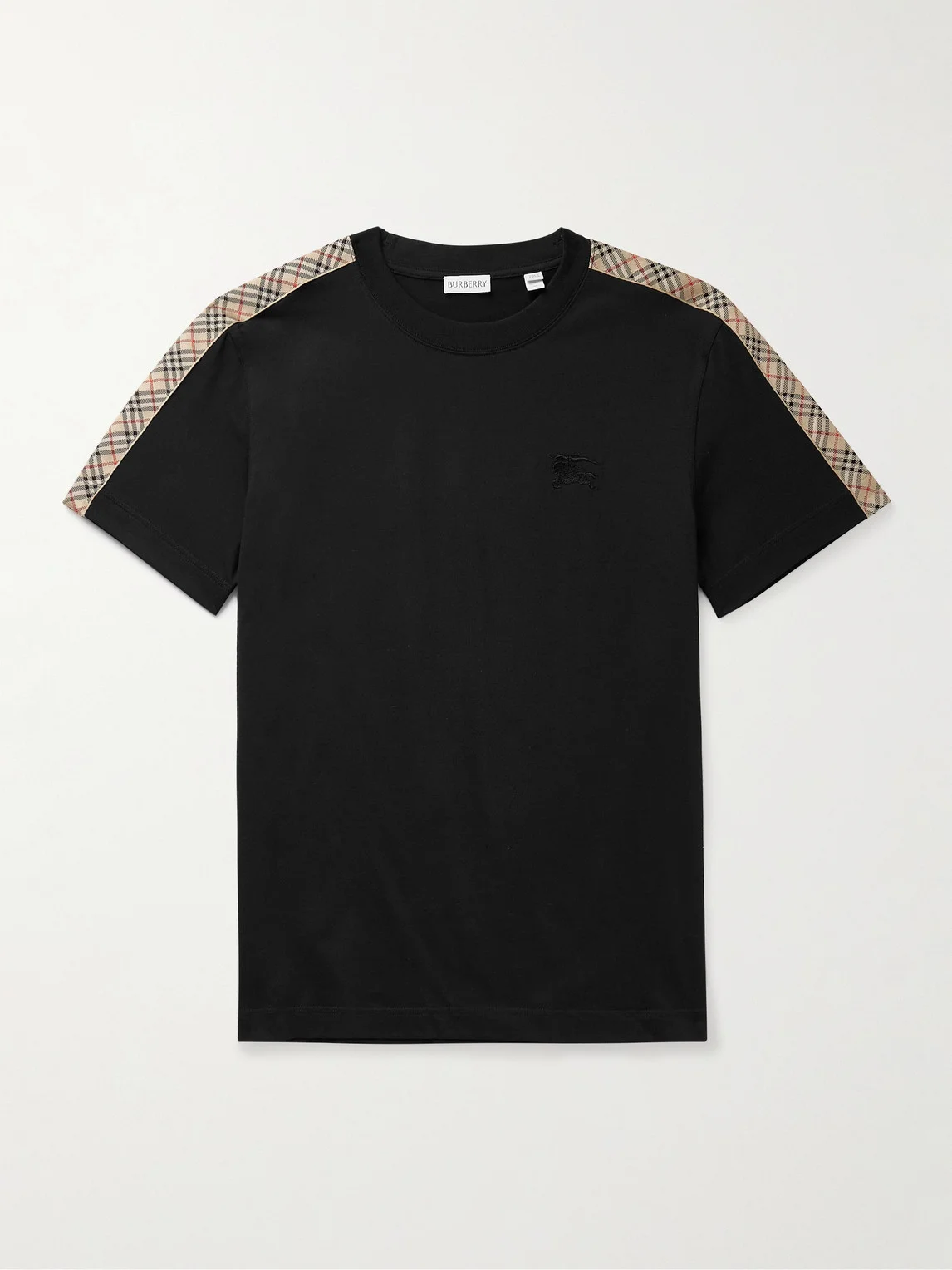 Logo-Embroidered Checked Jacquard-Trimmed Cotton-Jersey T-Shirt - 1
