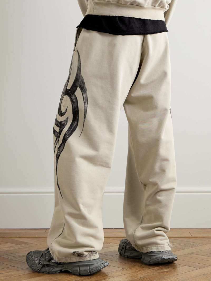 Wide-Leg Distressed Printed Cotton-Jersey Sweatpants 4