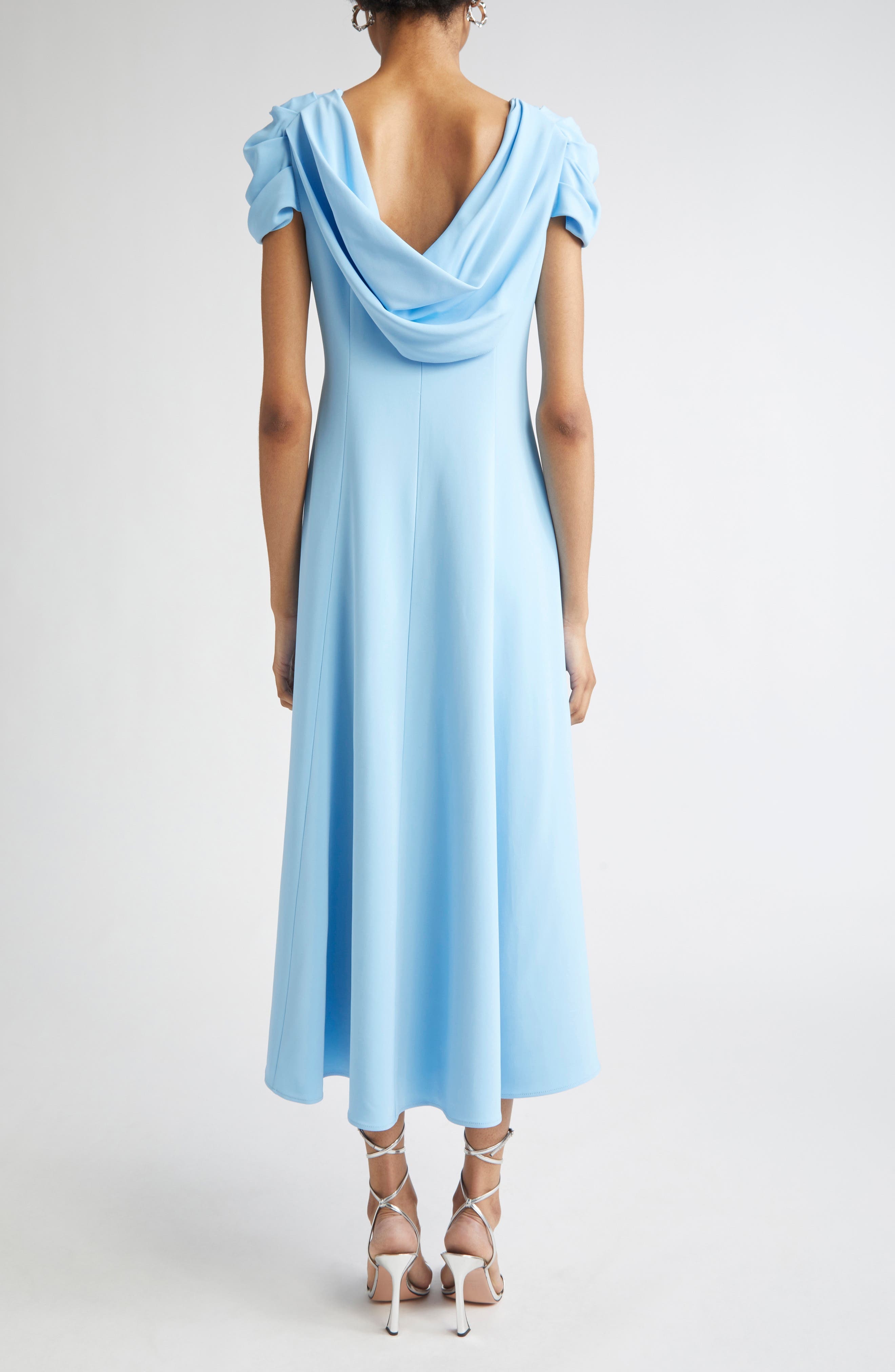 Oscar de la Renta Twist Detail Cap Sleeve Stretch Cady Midi Dress in Baby Blue at Nordstrom - 2