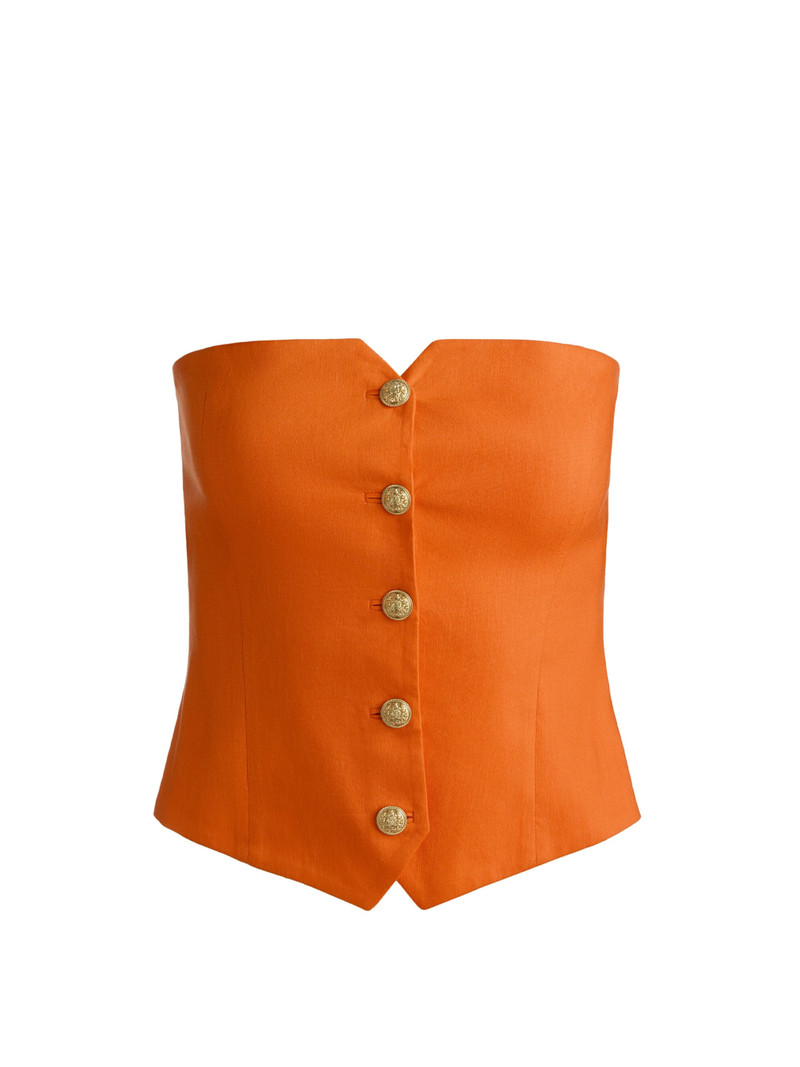 KELCEY STRAPLESS LINEN VEST - ORANGE PEEL 1