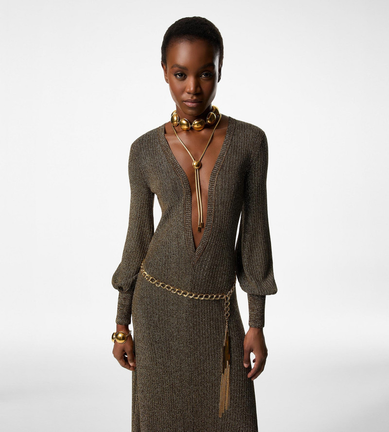 TOM FORD LONG V-NECK DRESS WITH OPEN BACK outlook