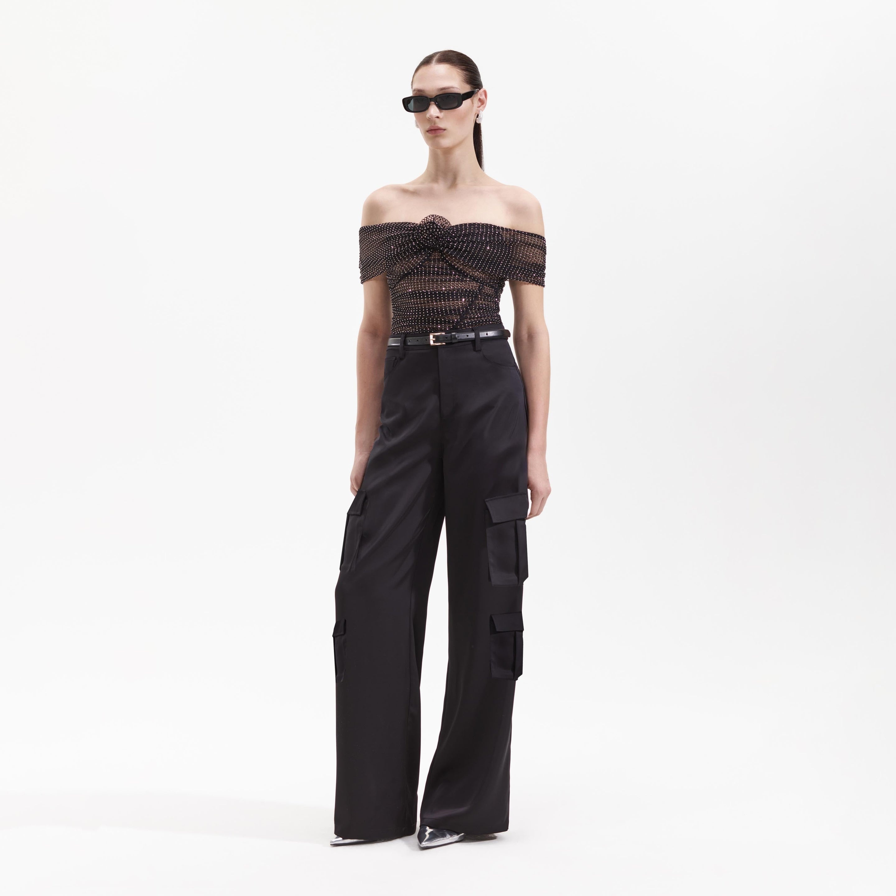 Black Satin Cargo Trouser - 2