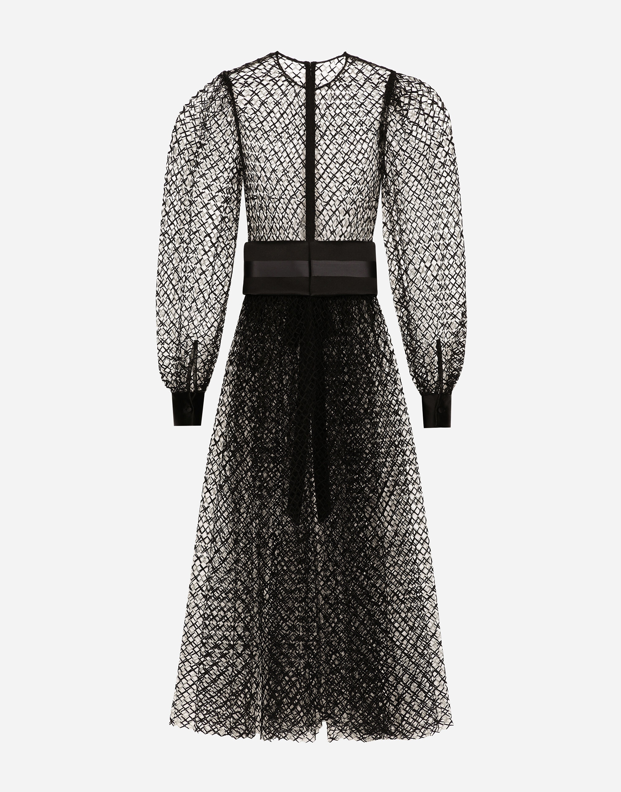 Calf-length mesh dress with wool crepe belt - 10