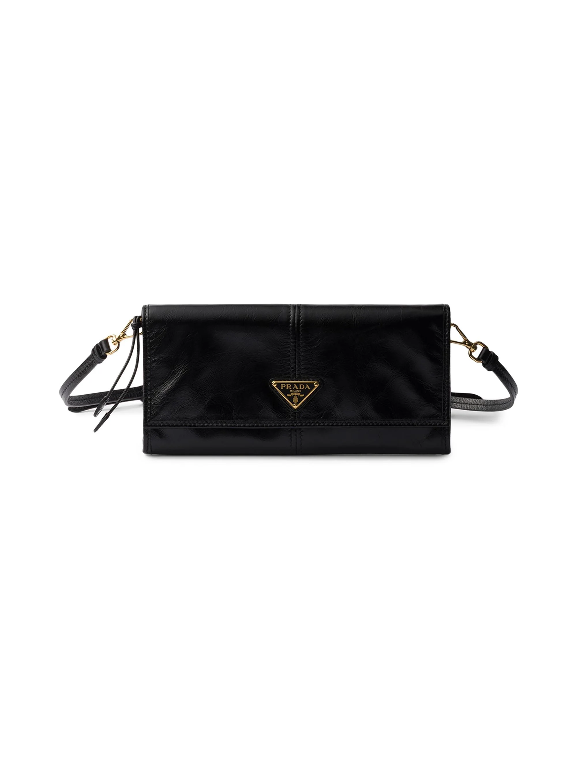 Women's Leather Wallet with Shoulder Strap - Black - 1