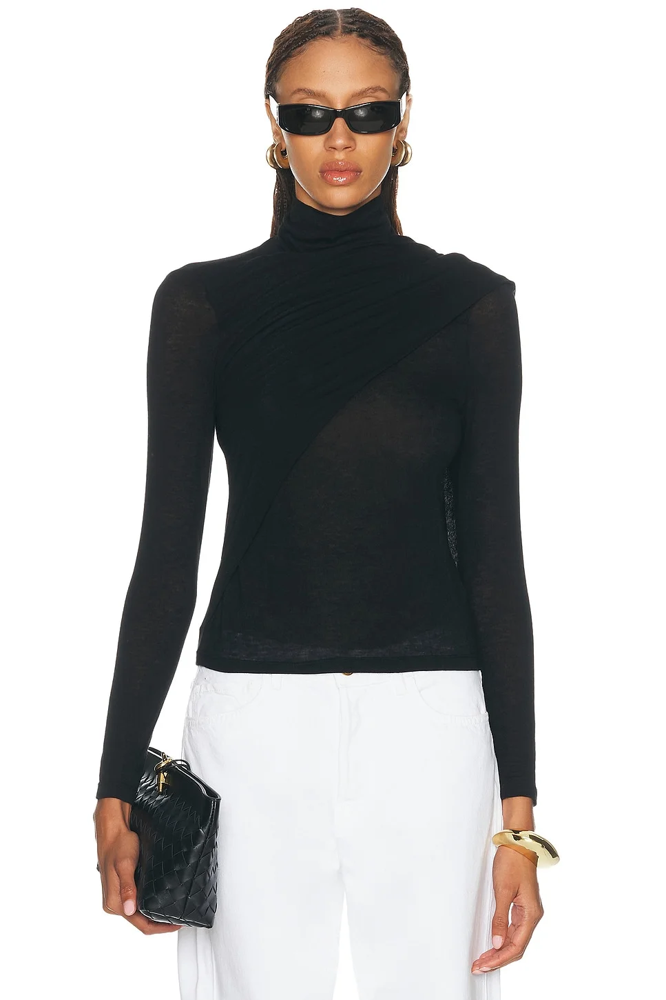 Sheer Cashmere Jersey Bandana Turtleneck Top - 1