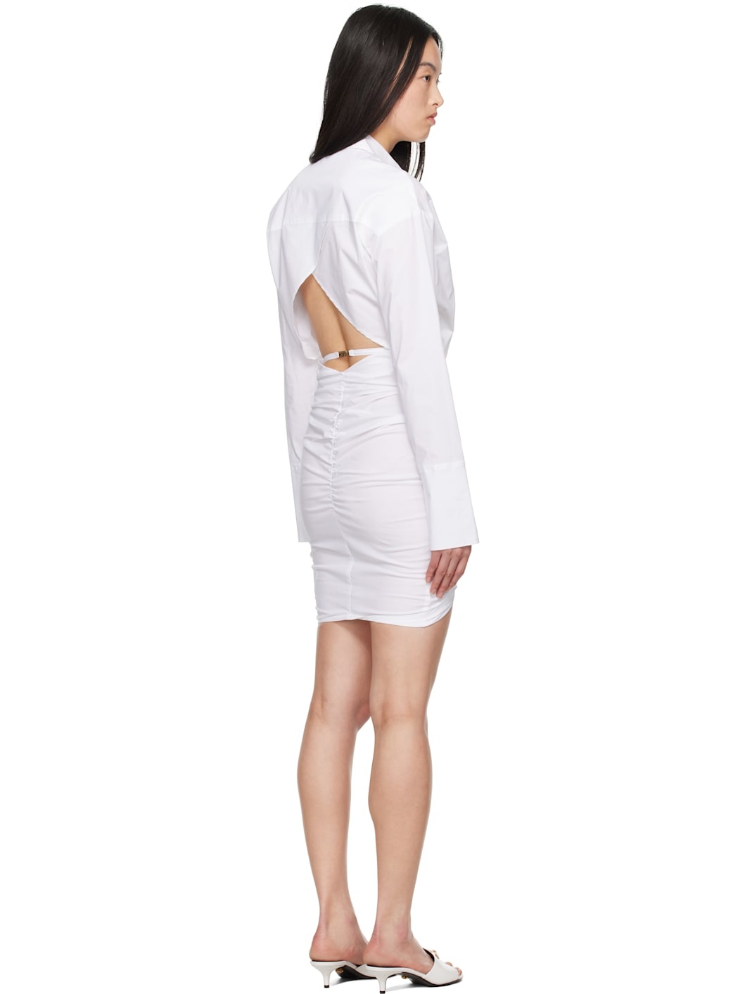 White Ruched Shirt Minidress - 3