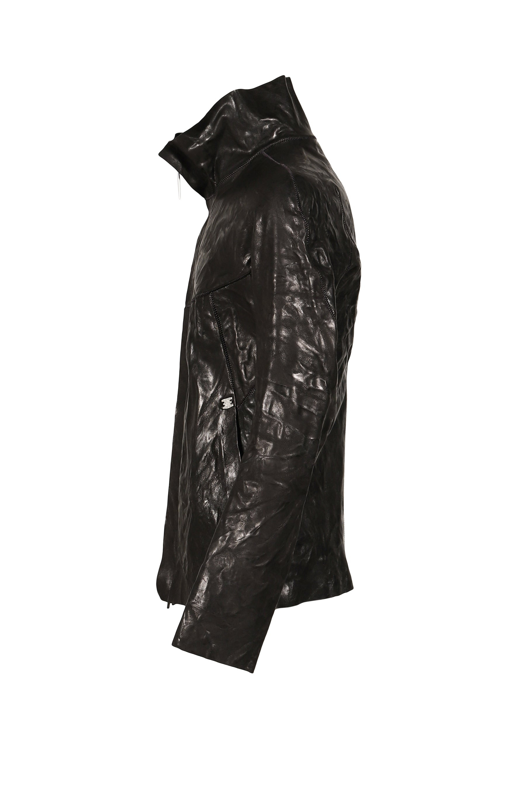 "HUMANOID" HIGH NECK LEATHER JACKET / BLK - 7