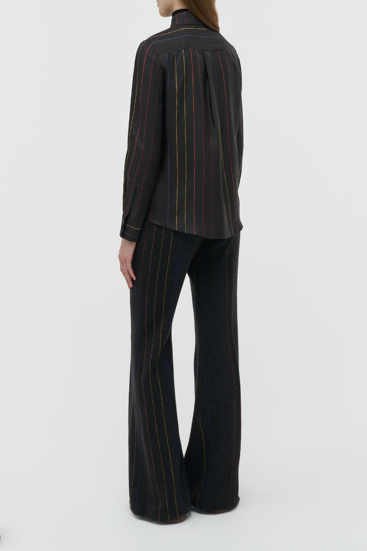 Henri Blouse in Charcoal Multi Pinstripe Silk Twill - 4