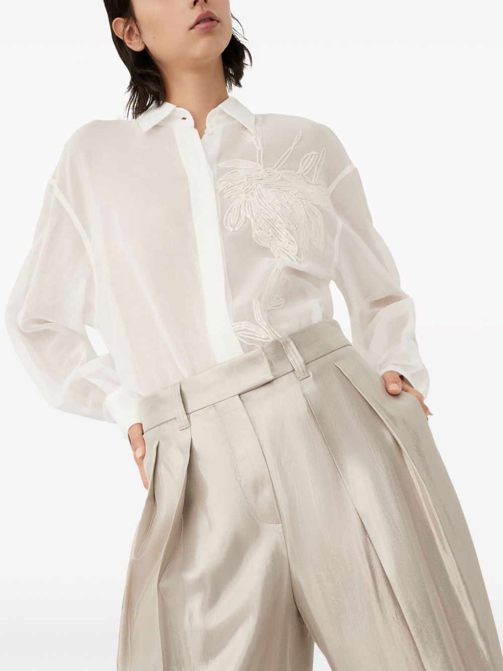 pleated wide-leg trousers - 5