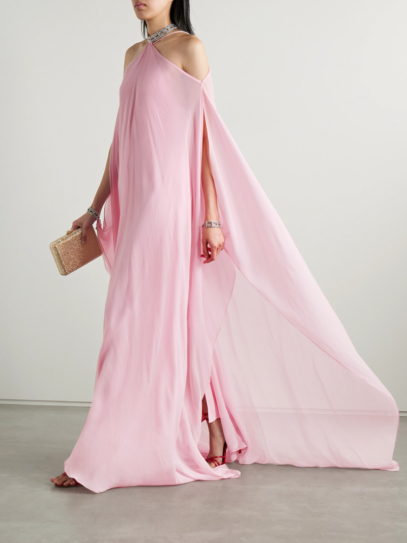 Taller Marmo Sza Sza Cape-effect Cold-shoulder Crystal-embellished Silk-crepon Gown outlook