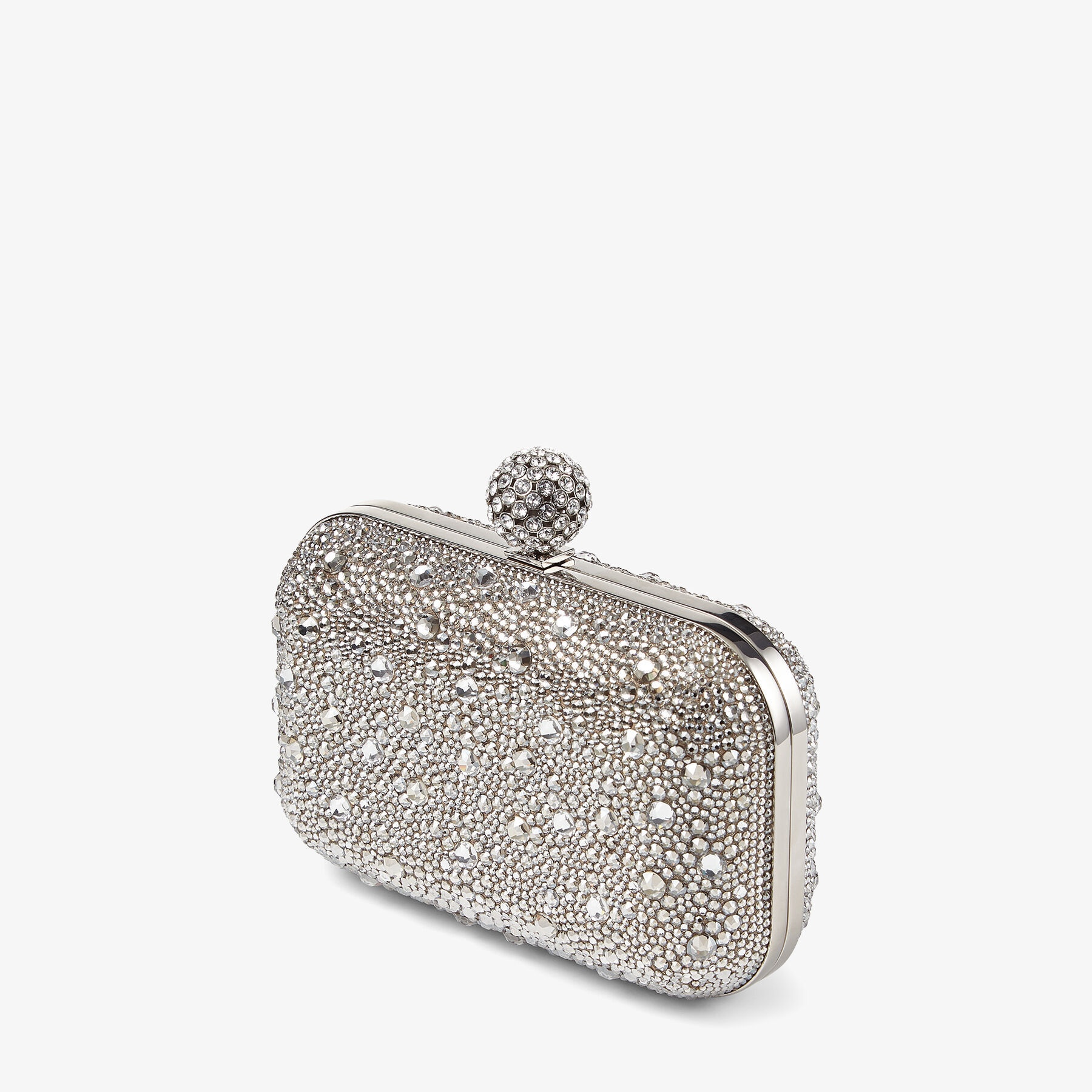 Cloud
Nude Shimmer Suede Clutch Bag with Hotfix and Crystal-Encrusted Sphere Clasp - 3