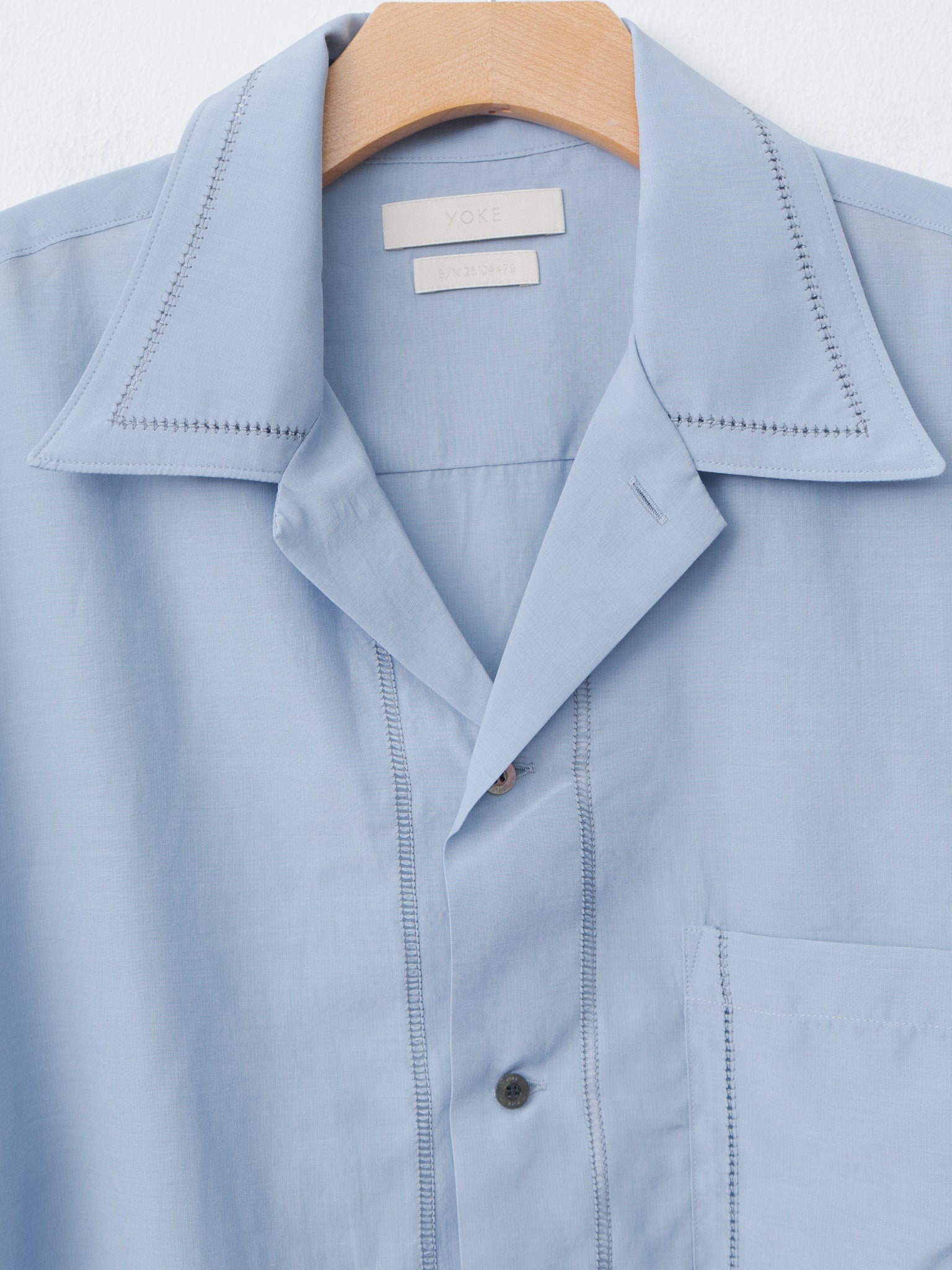 Embroidery Open Collar Shirt - Sax Blue - 5