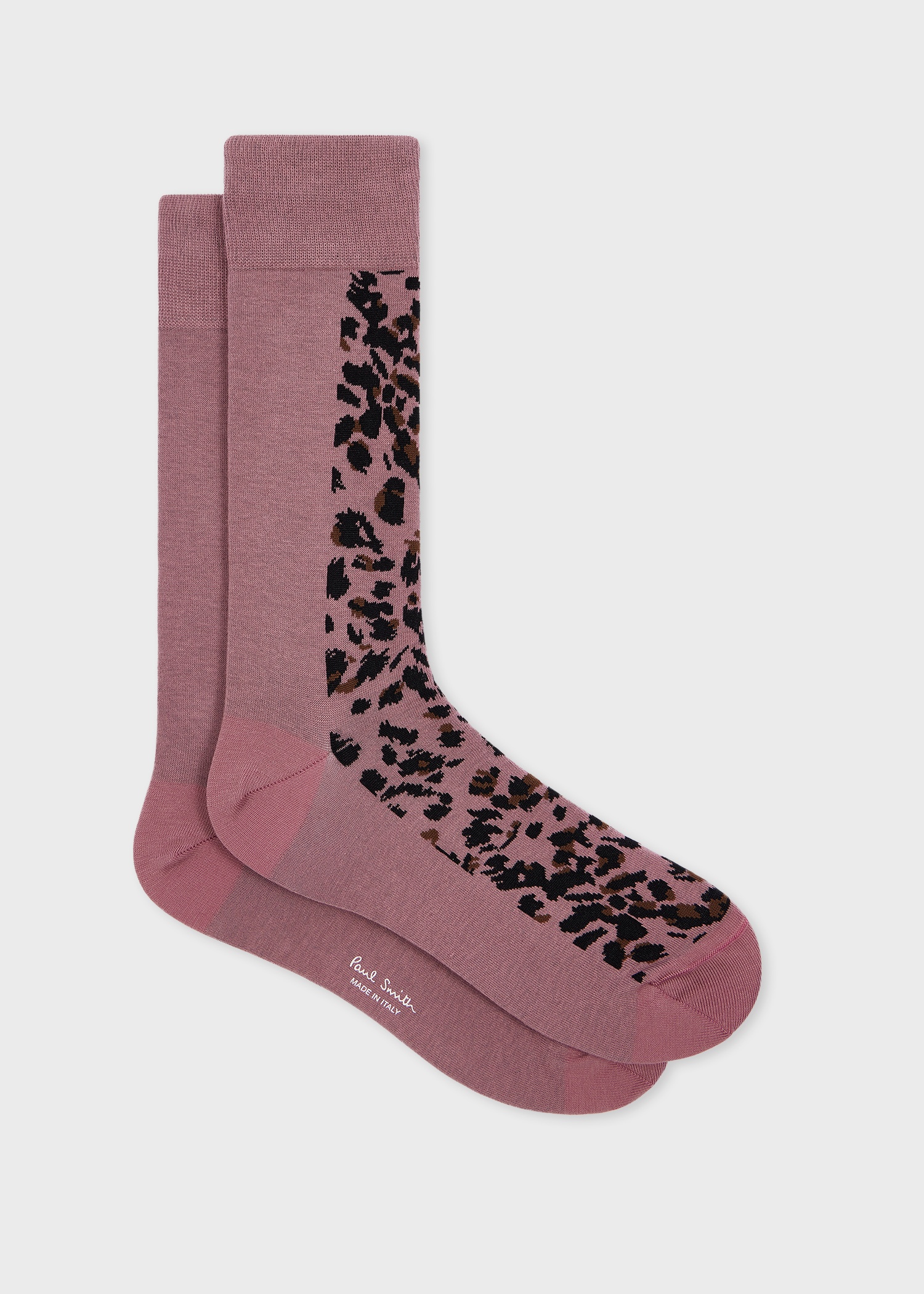 Dusky Pink Cotton-Blend Leopard Socks - 1