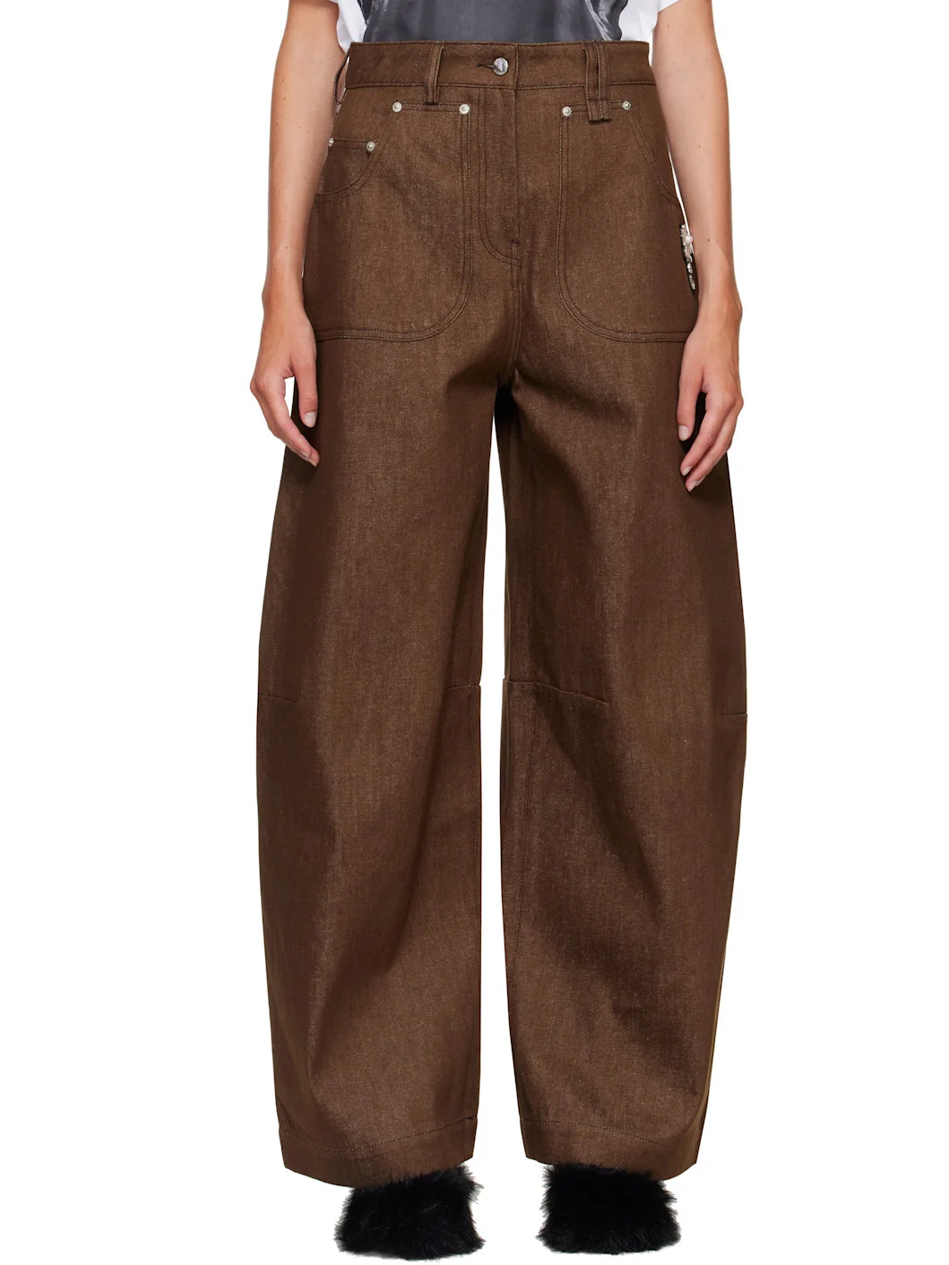 Brown Wide Leg Utility Curve Jeans - 1