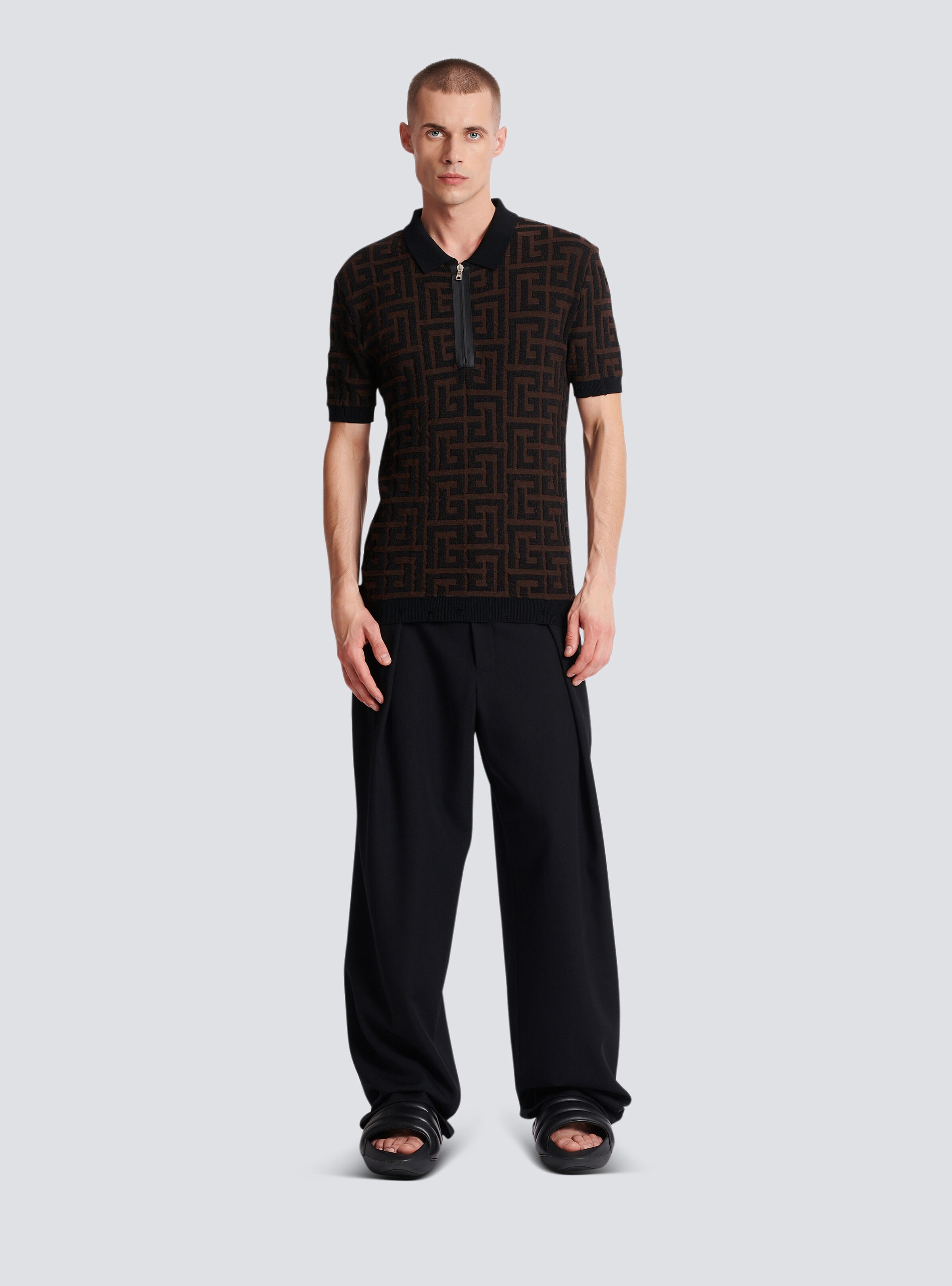 Unstructured knitted polo shirt with maxi monogram - 2