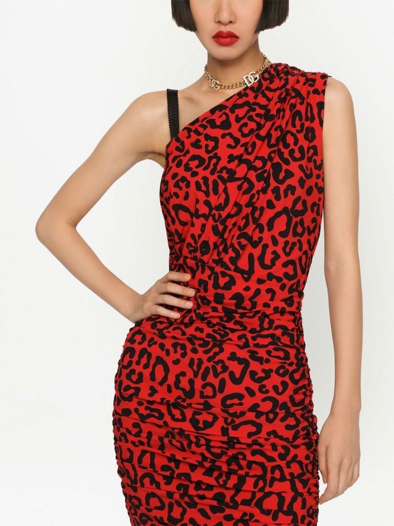 leopard-print one-shoulder dress - 5