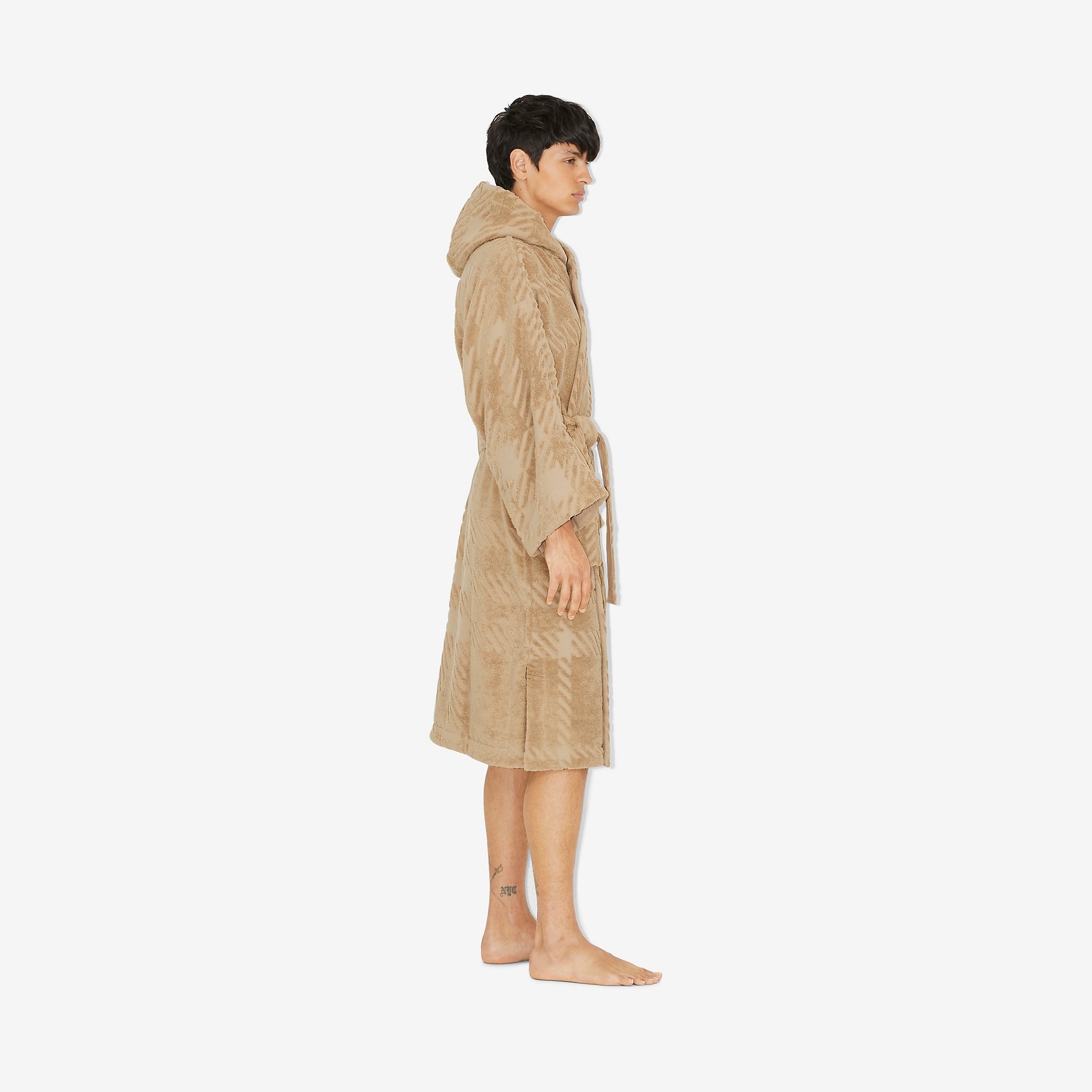 Check Cotton Jacquard Hooded Robe - 7