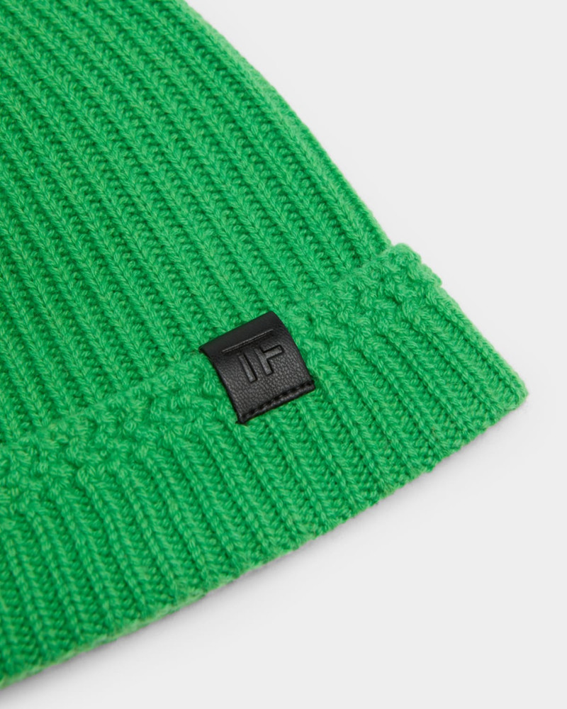 TOM FORD Men's Ribbed Cashmere TF-Tab Beanie Hat outlook